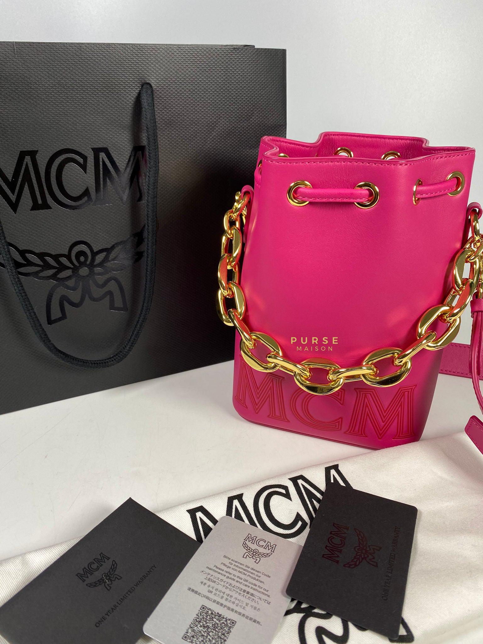 MCM Mini Chain Drawstring Beetroot Pink Bag