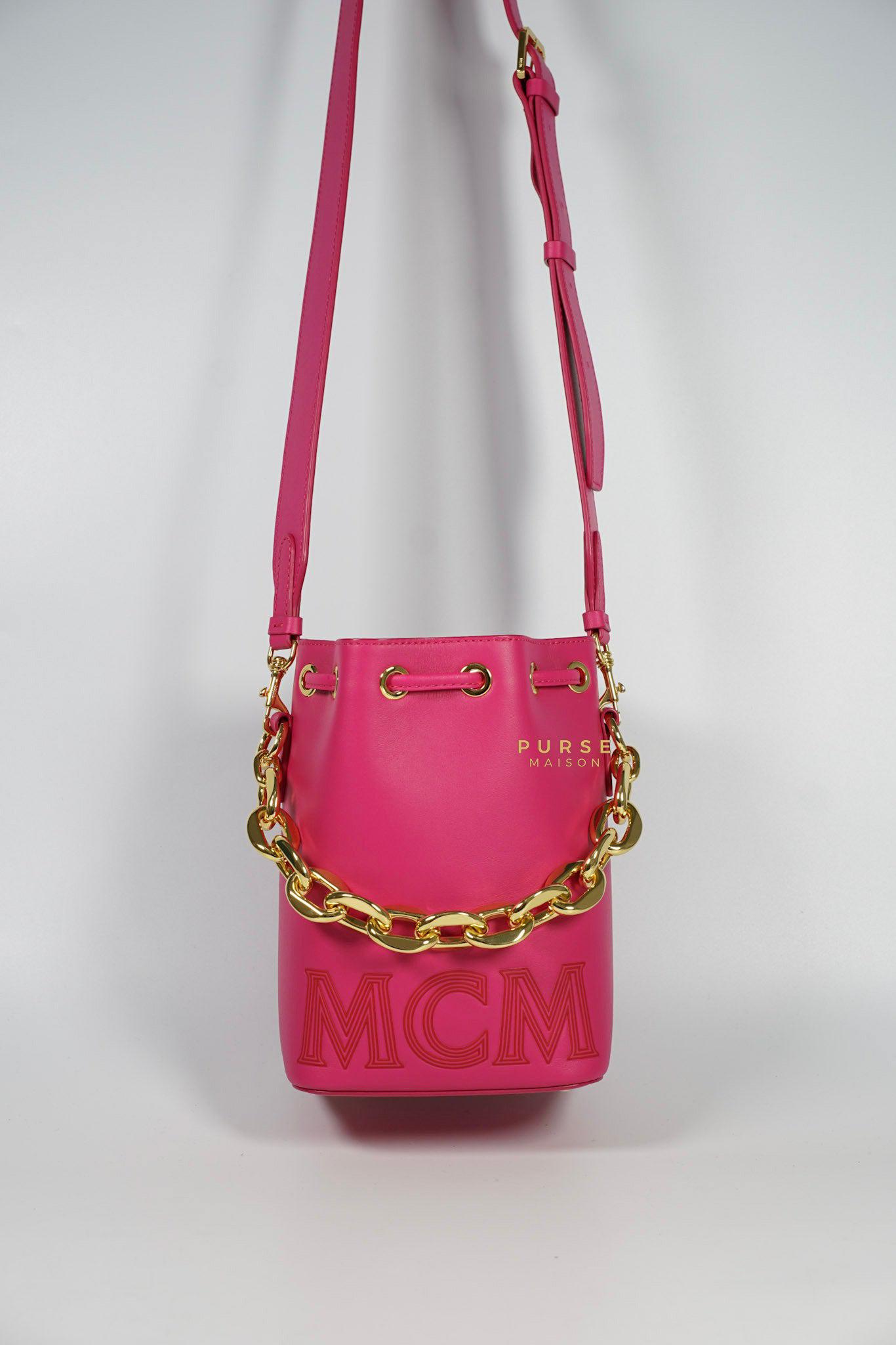 MCM Mini Chain Drawstring Beetroot Pink Bag