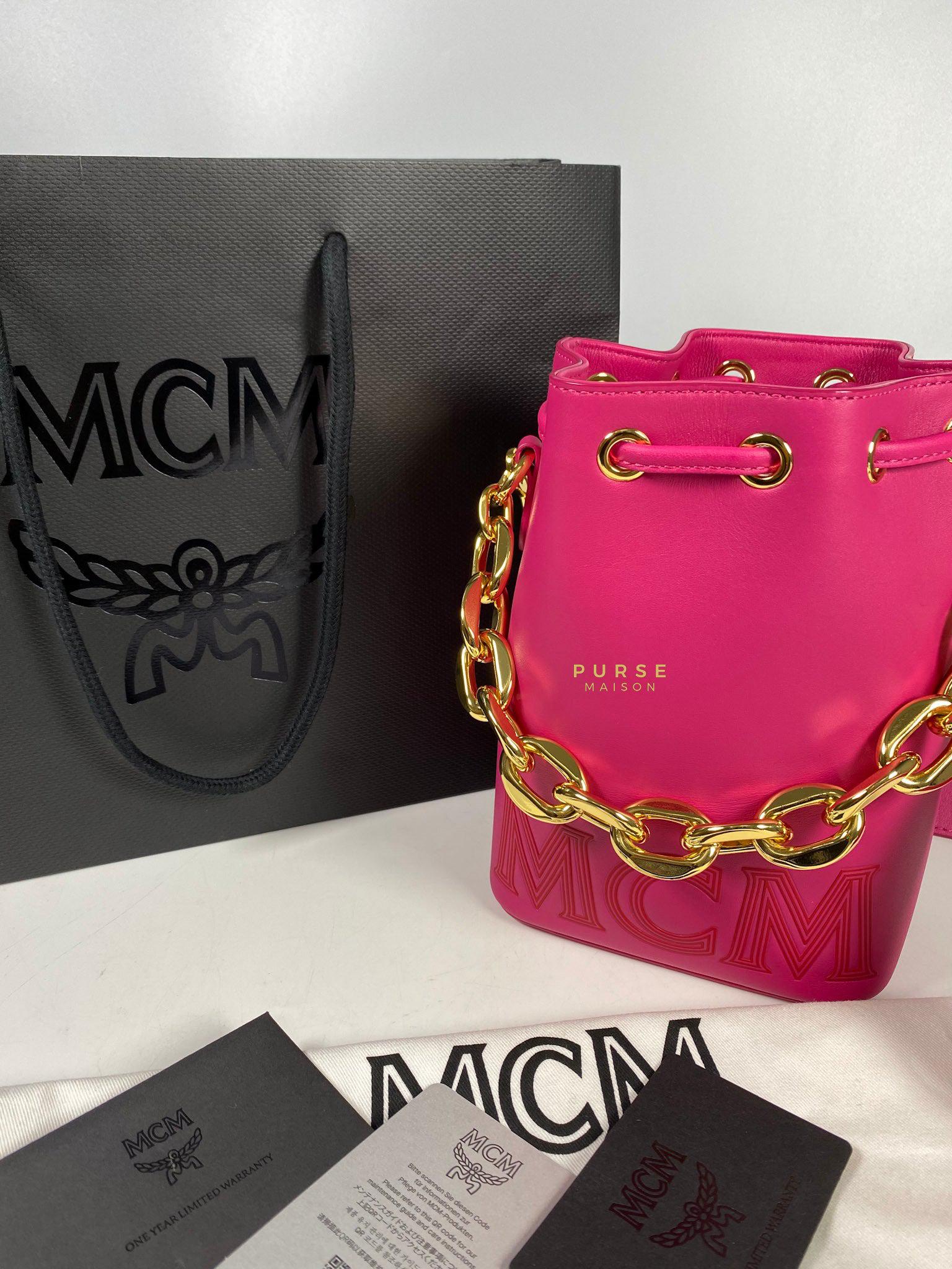 MCM Mini Chain Drawstring Beetroot Pink Bag