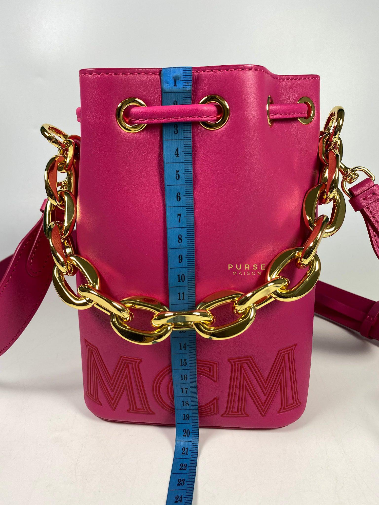 MCM Mini Chain Drawstring Beetroot Pink Bag