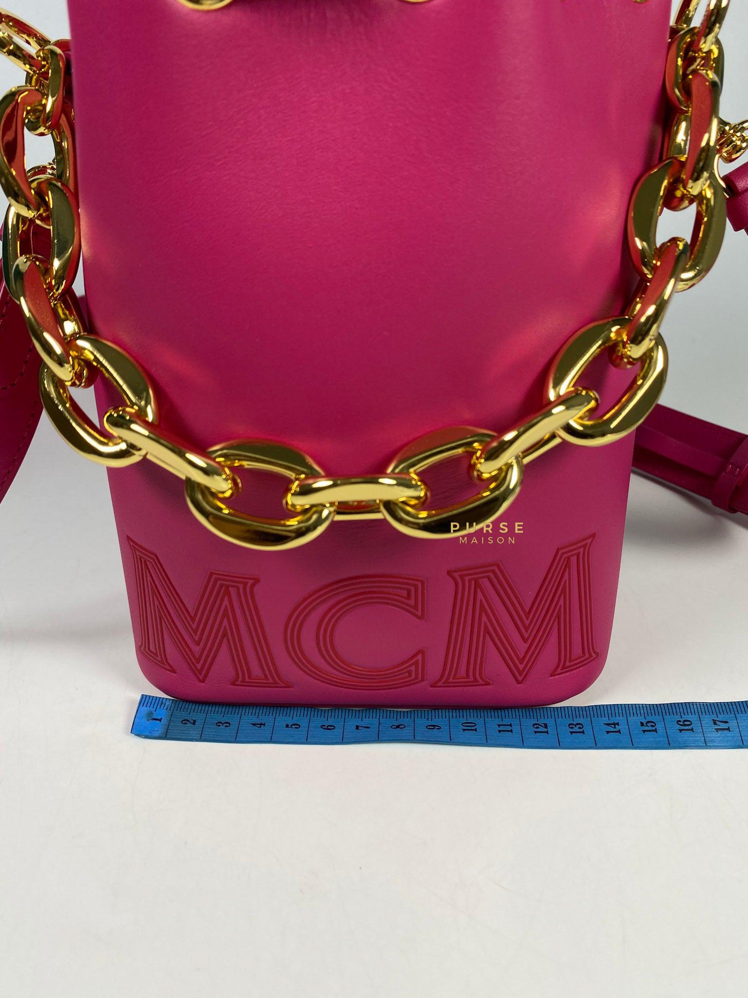 MCM Mini Chain Drawstring Beetroot Pink Bag