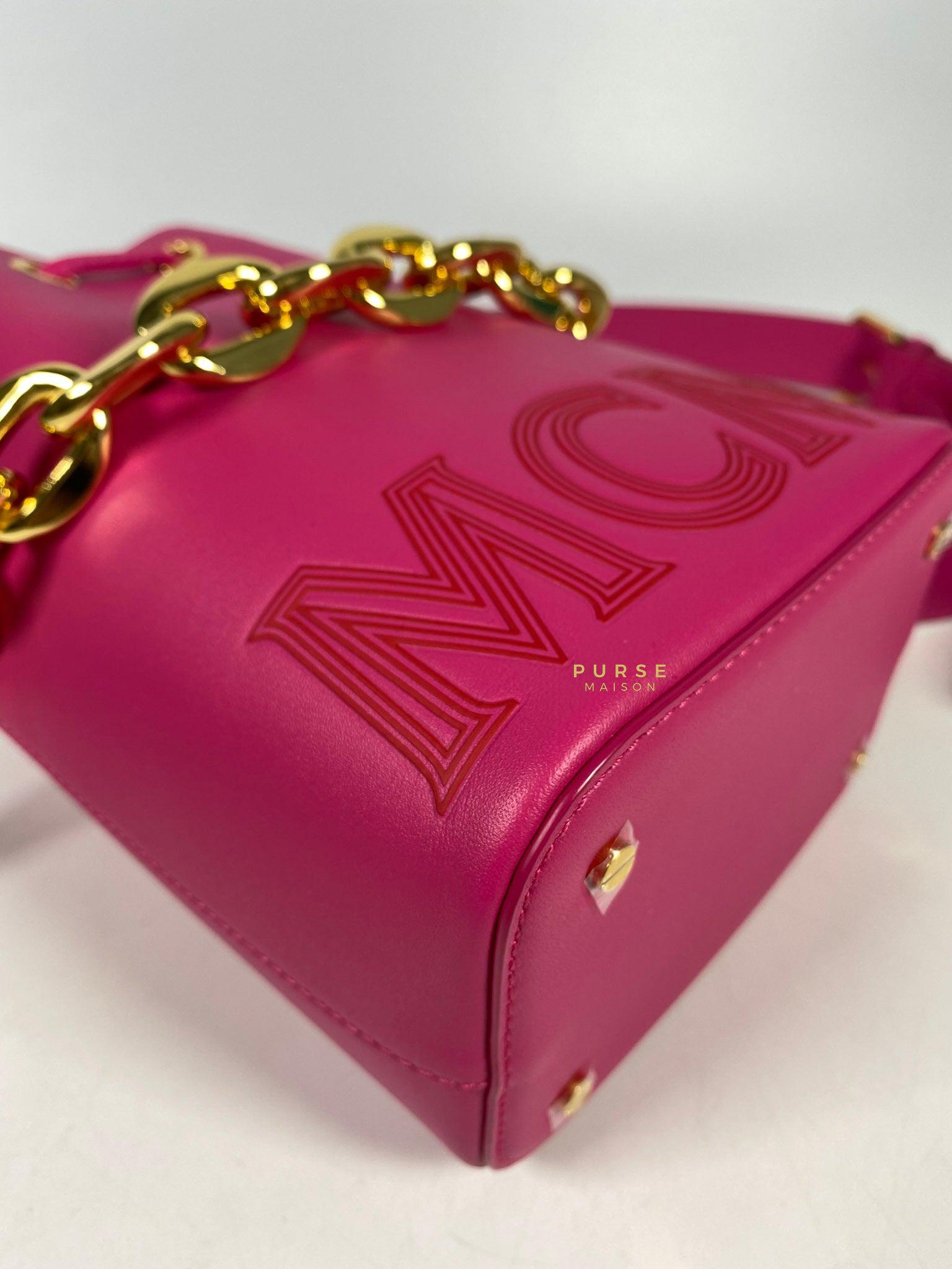 MCM Mini Chain Drawstring Beetroot Pink Bag