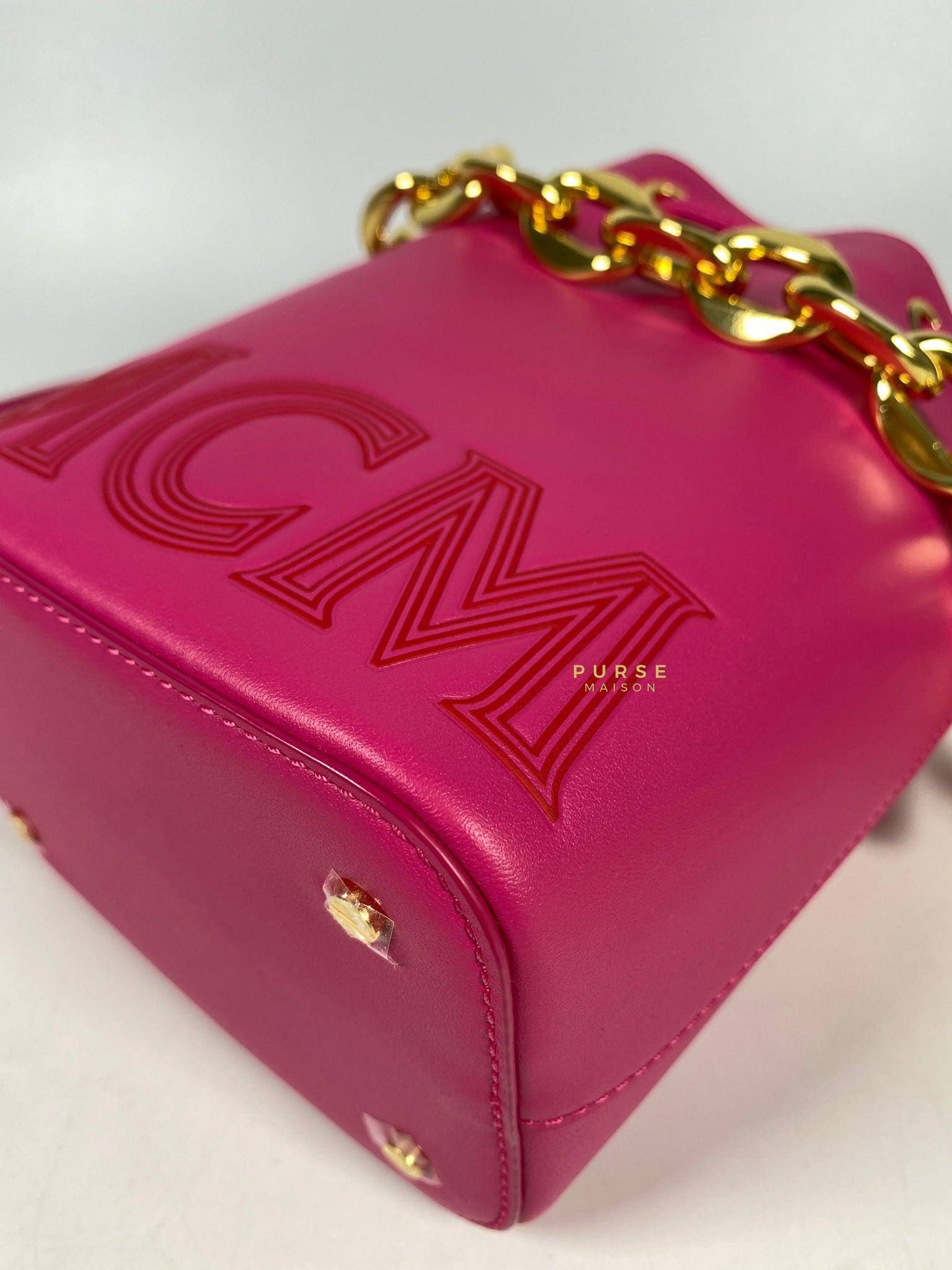MCM Mini Chain Drawstring Beetroot Pink Bag