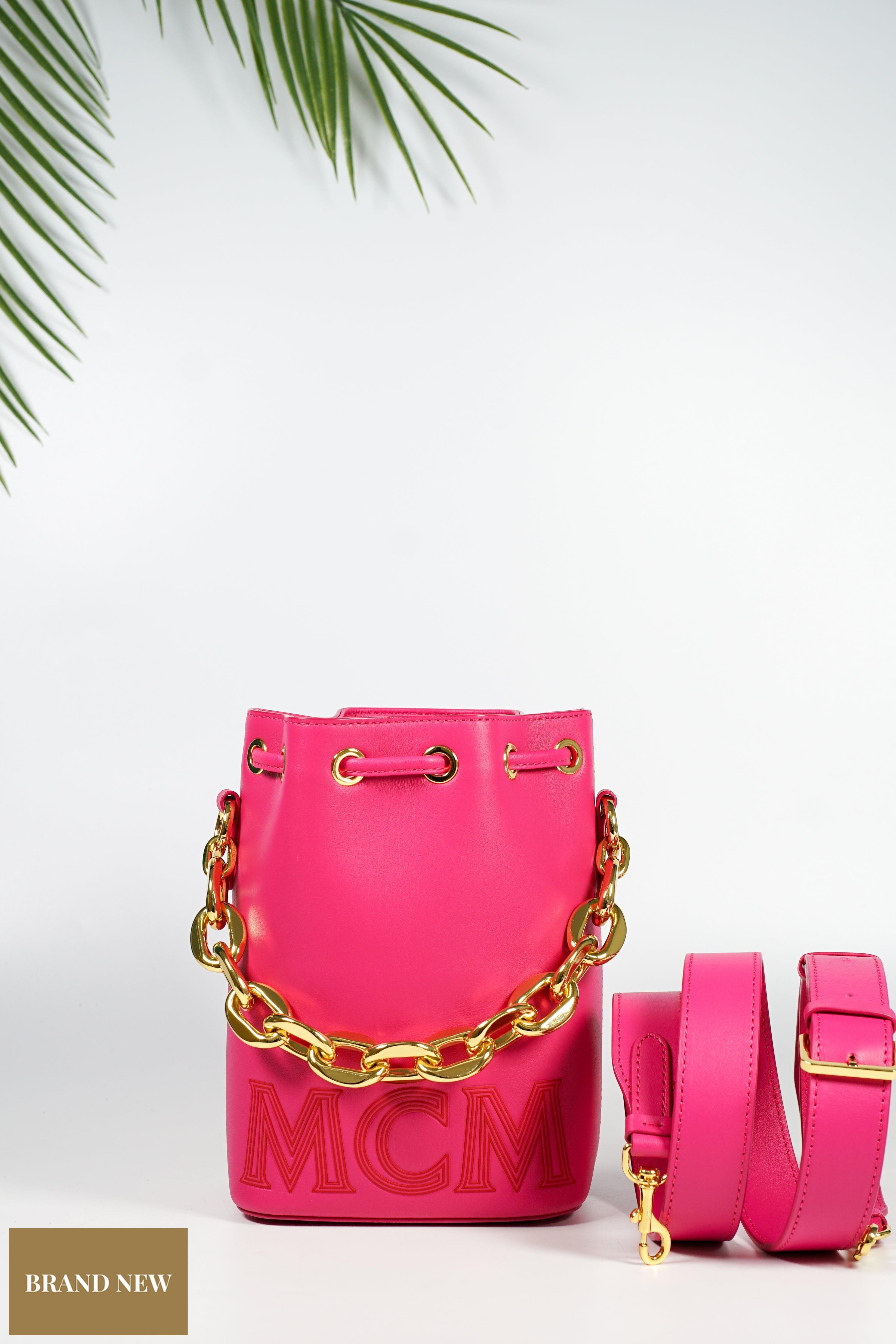MCM Mini Chain Drawstring Beetroot Pink Bag