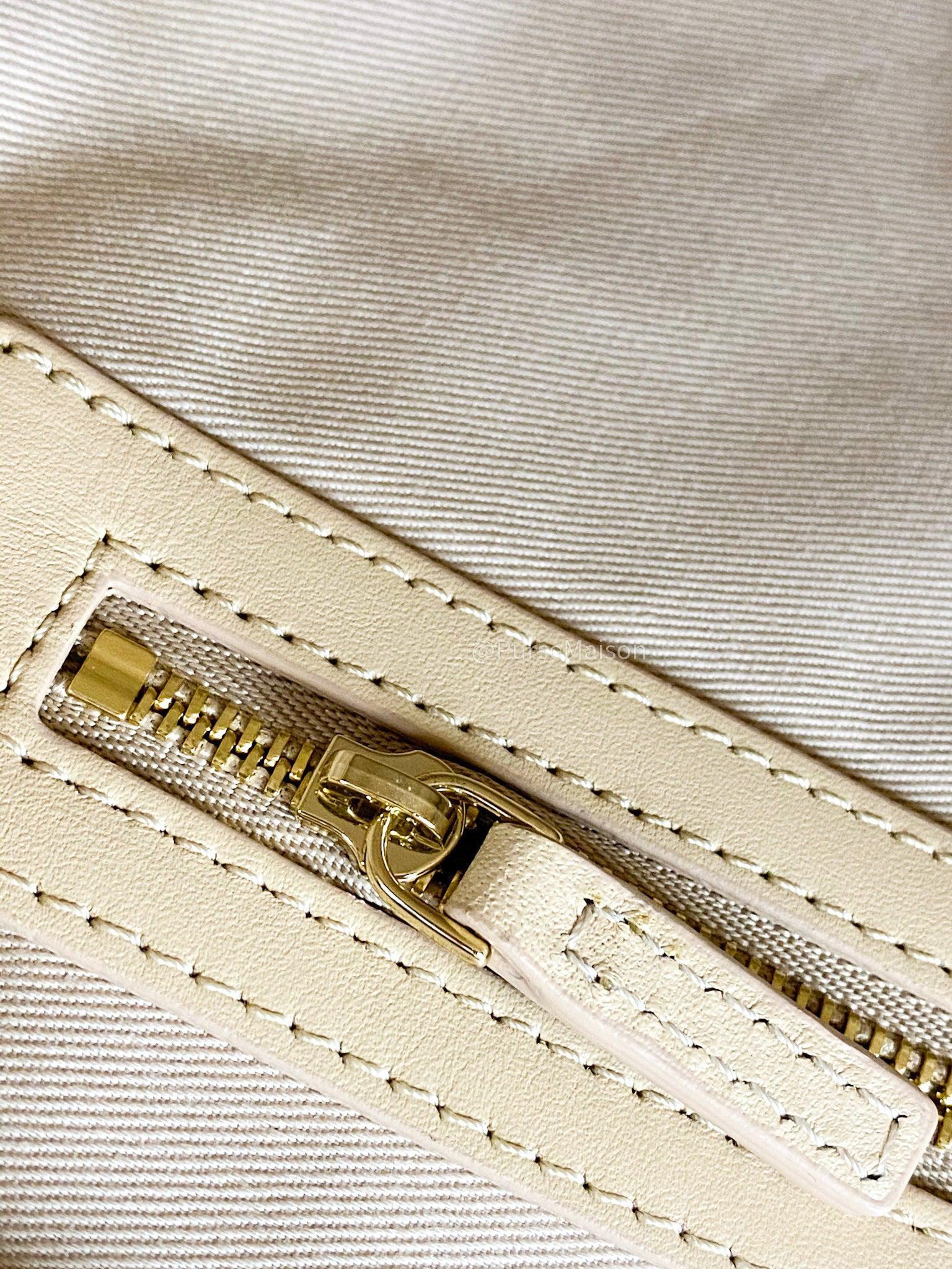 MCM Visetos Striped Medium Anya Shopper Tote White Beige
