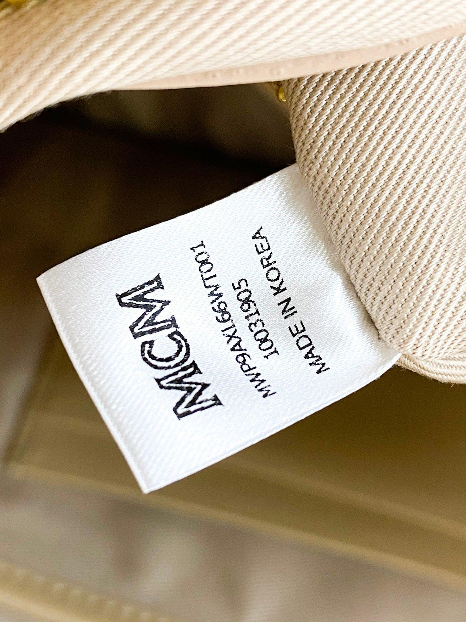 MCM Visetos Striped Medium Anya Shopper Tote White Beige