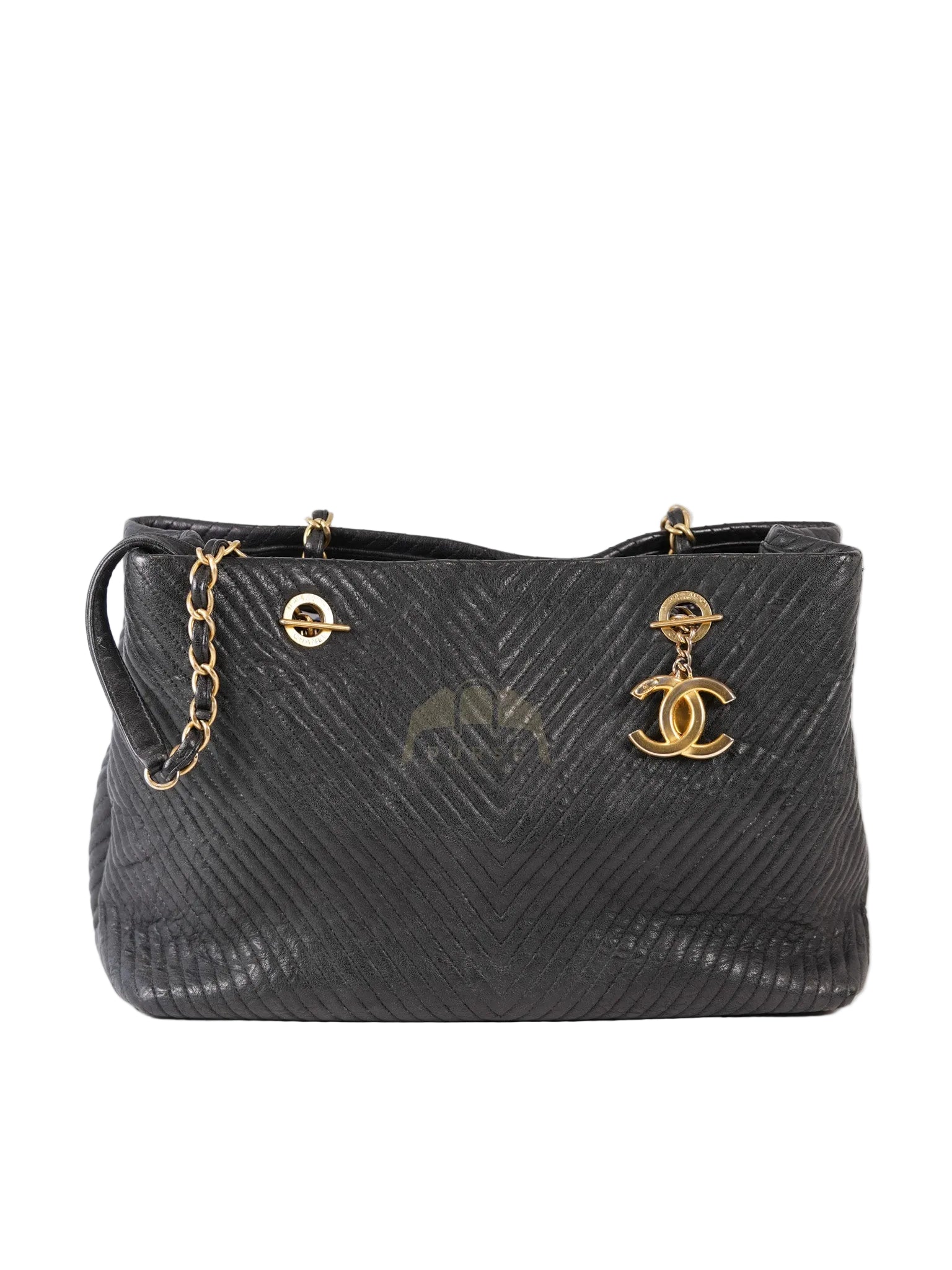 Medallion Charm Tote Bag in Black Chevron Lambskin Leather & Gold Hardware Series 21 | Purse Maison Luxury Bags Shop