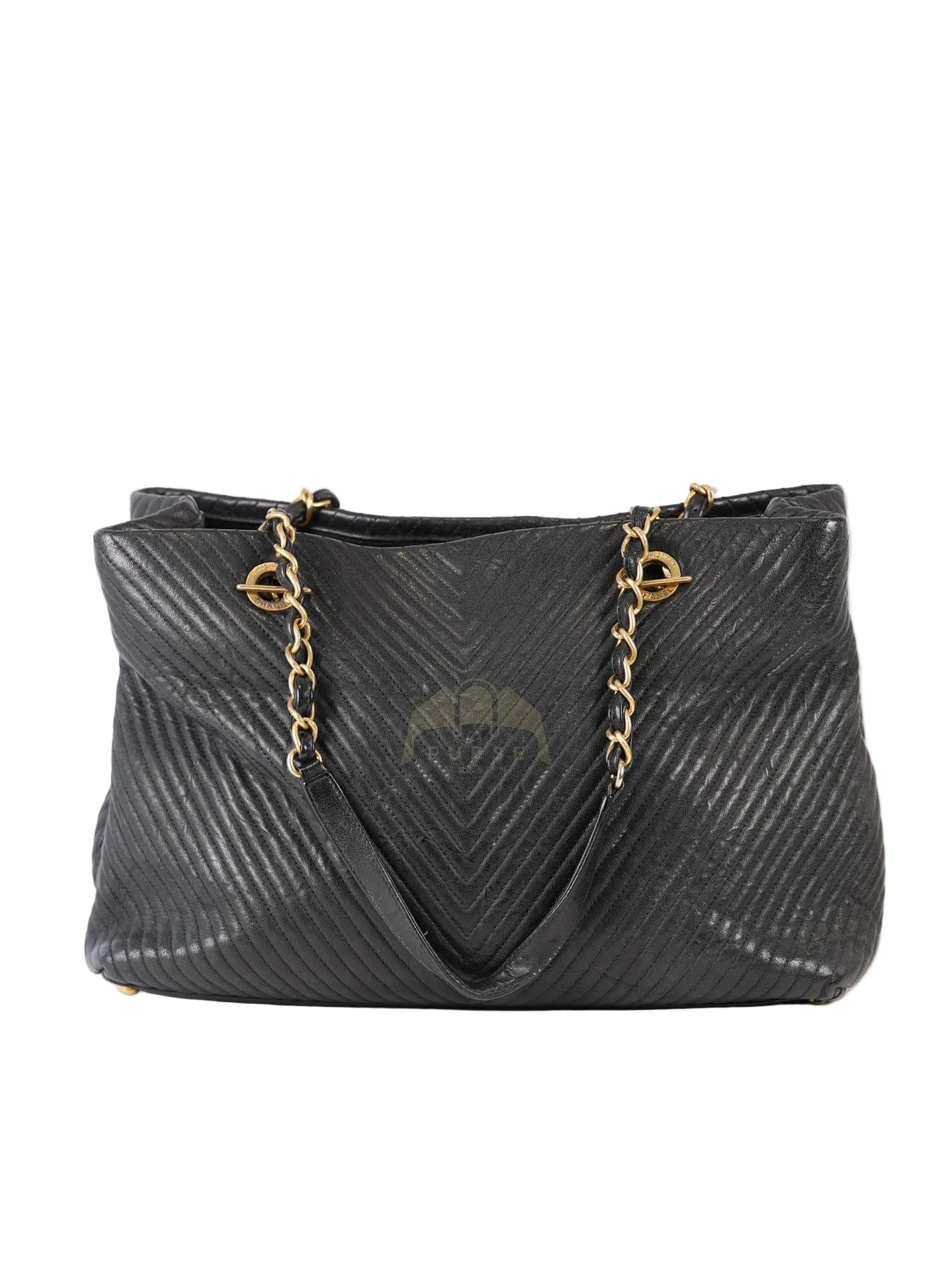Medallion Charm Tote Bag in Black Chevron Lambskin Leather & Gold Hardware Series 21 | Purse Maison Luxury Bags Shop