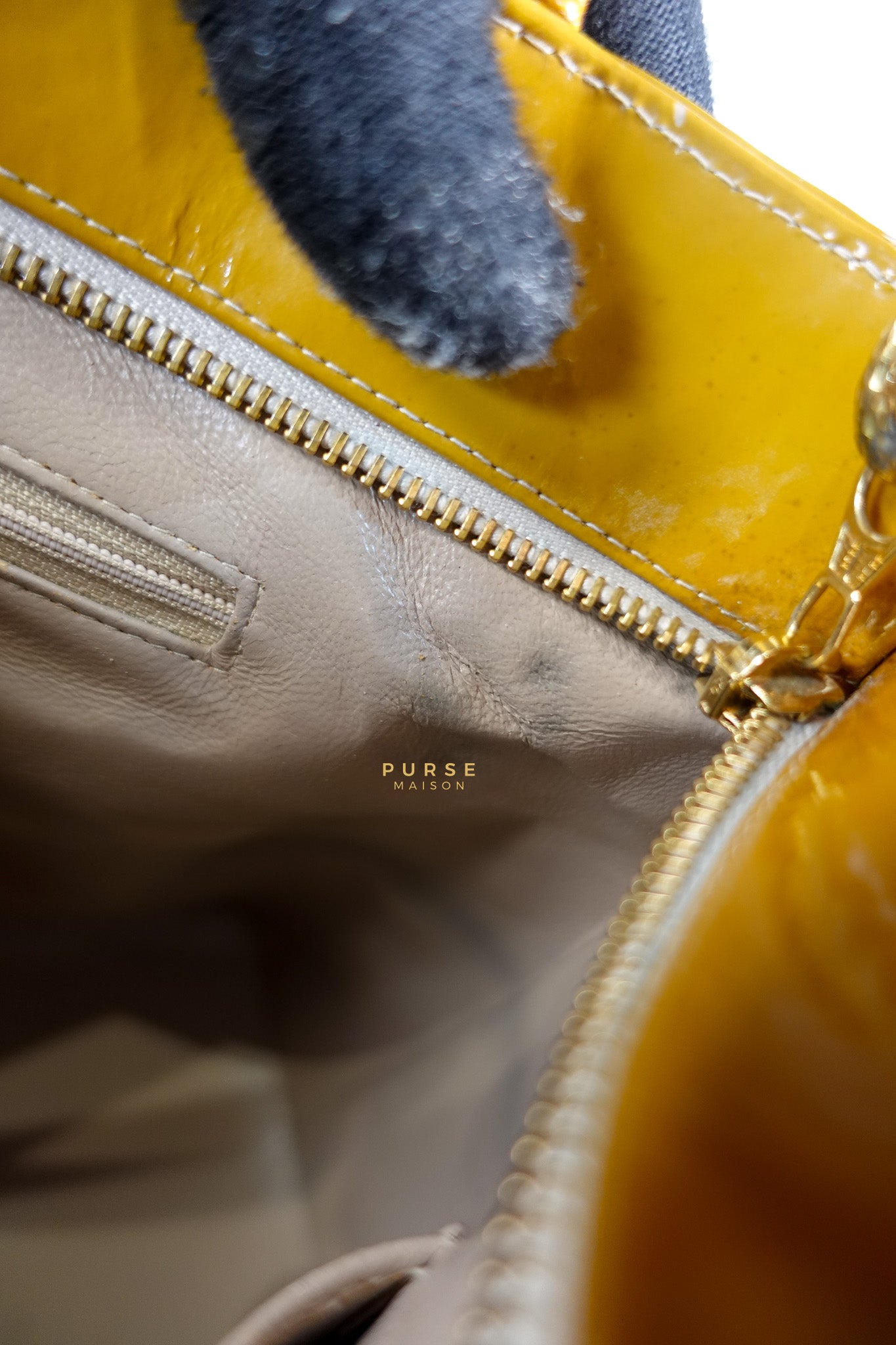 Medallion Yellow Mustard Vintage Patent Leather Handbag and Gold Hardware Series 7 | Purse Maison Luxury Bags Shop