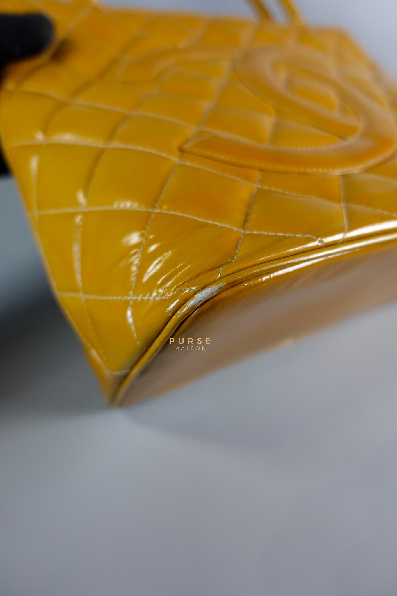 Medallion Yellow Mustard Vintage Patent Leather Handbag and Gold Hardware Series 7 | Purse Maison Luxury Bags Shop