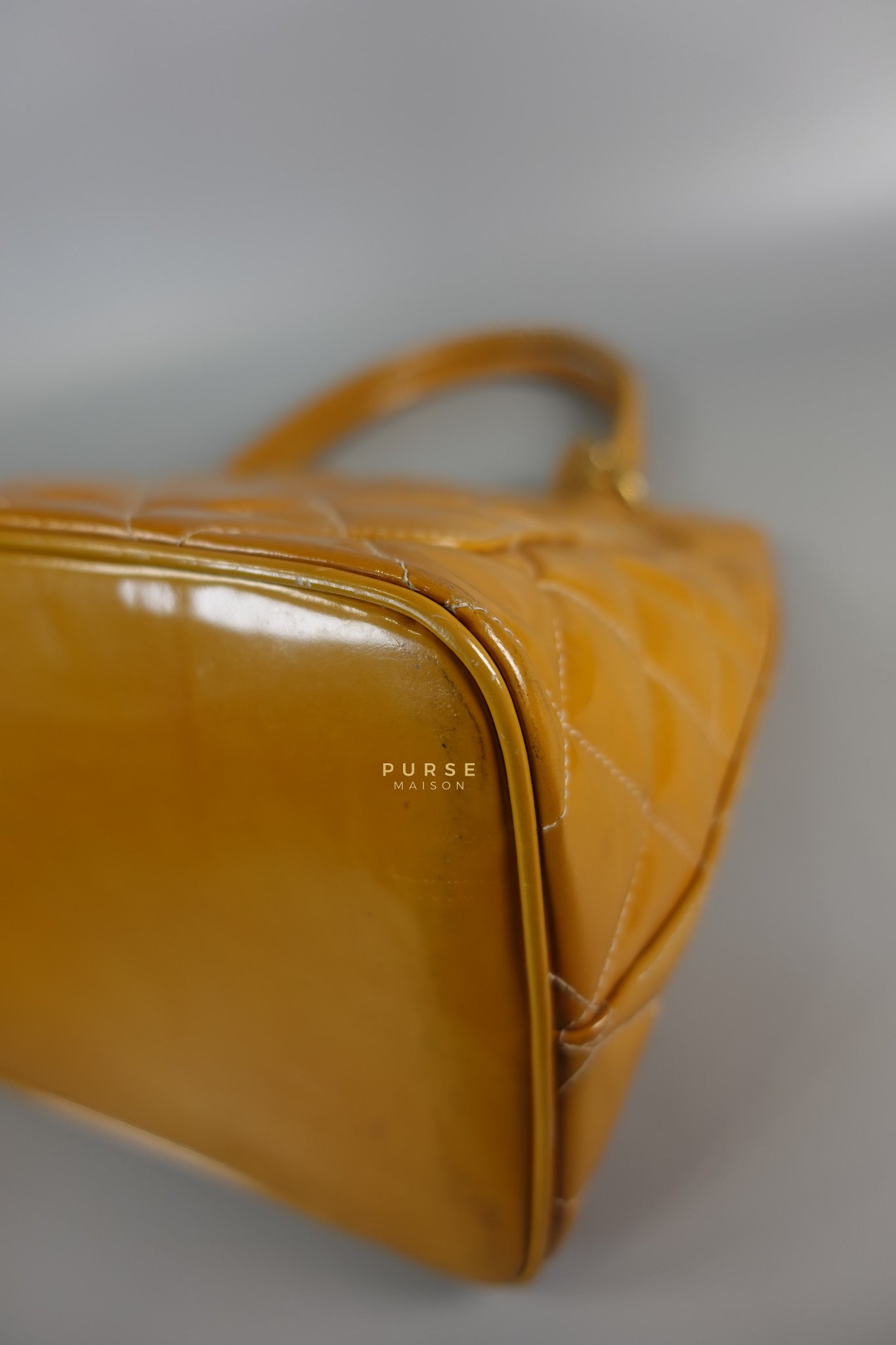 Medallion Yellow Mustard Vintage Patent Leather Handbag and Gold Hardware Series 7 | Purse Maison Luxury Bags Shop