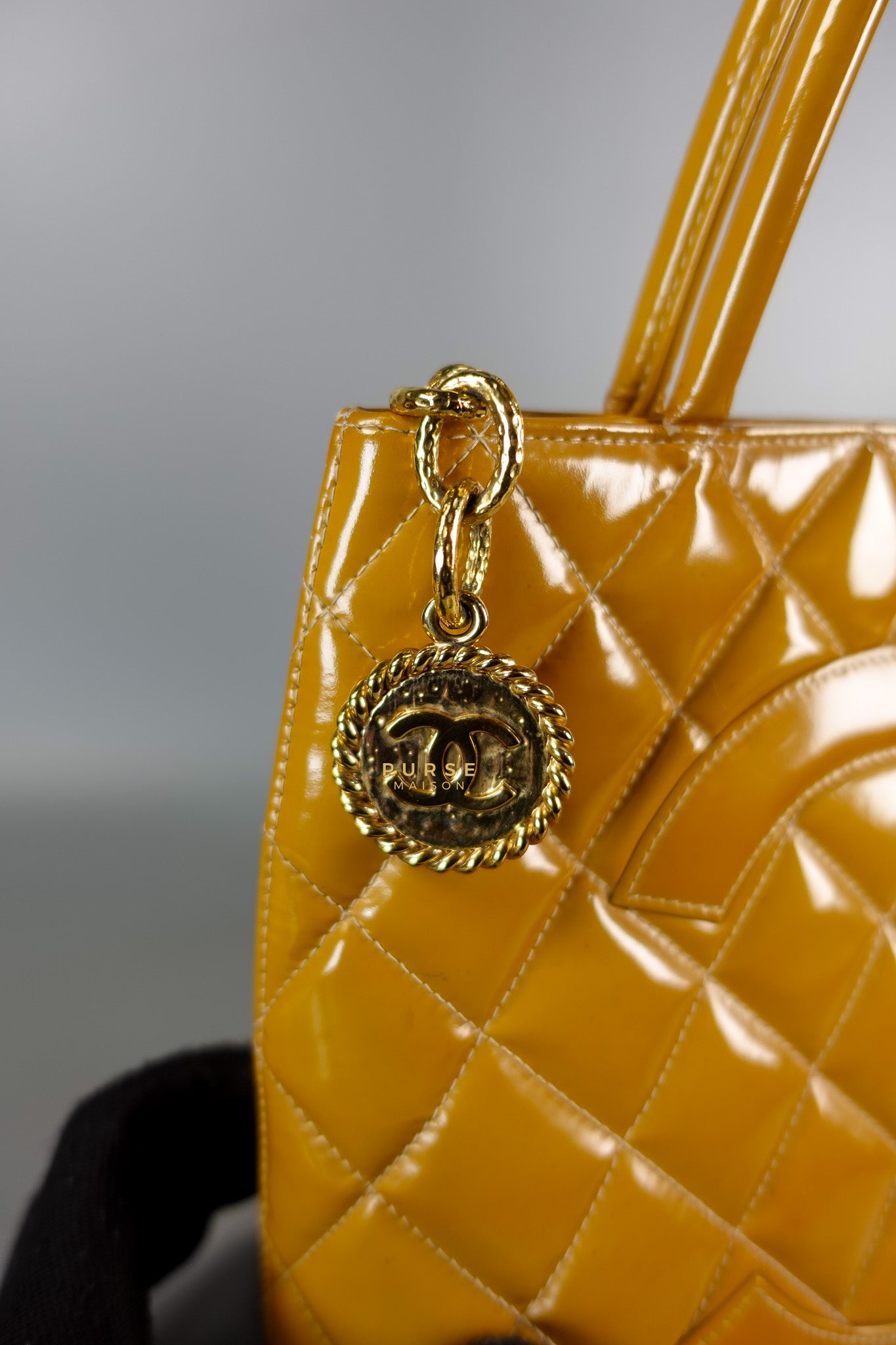 Medallion Yellow Mustard Vintage Patent Leather Handbag and Gold Hardware Series 7 | Purse Maison Luxury Bags Shop