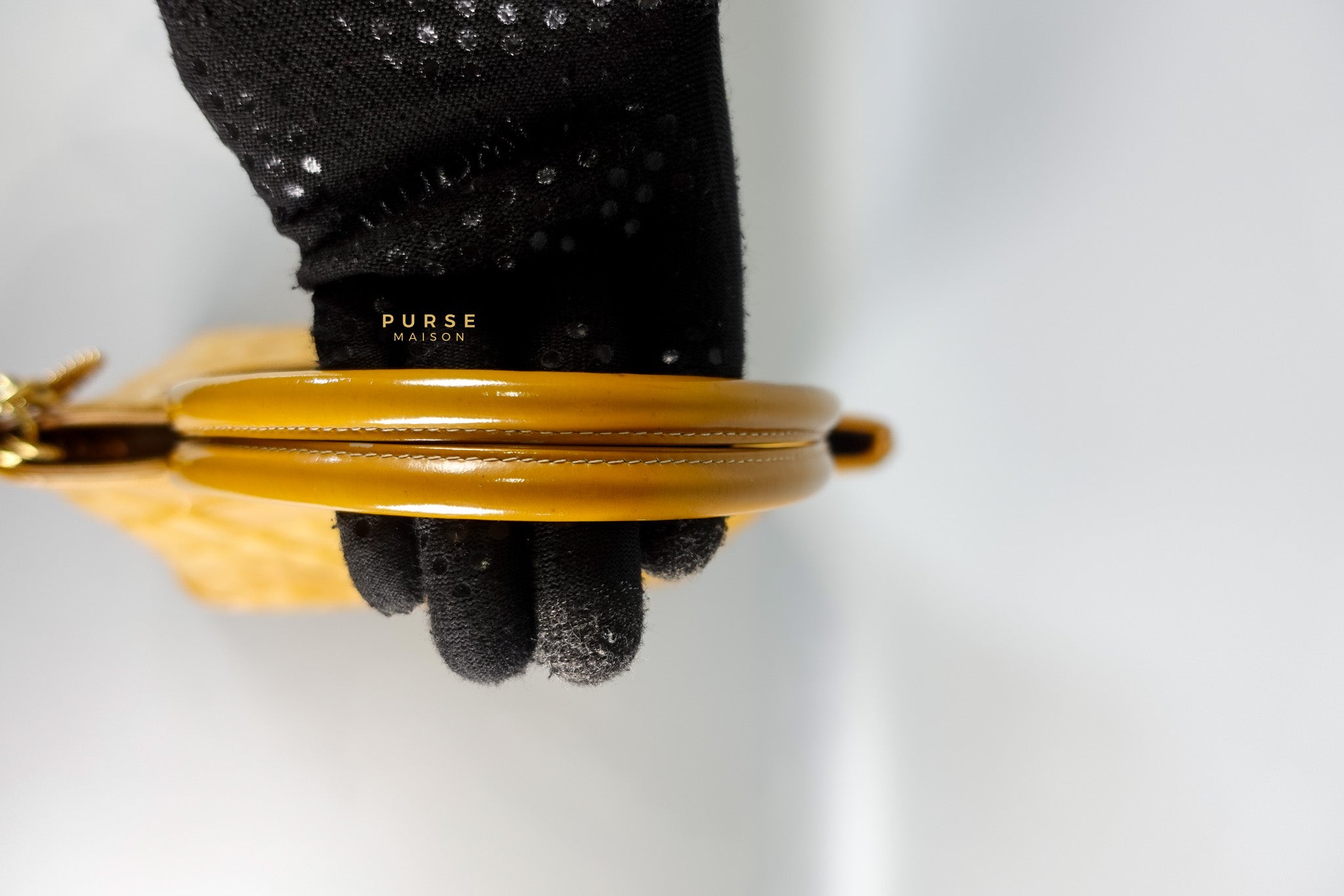 Medallion Yellow Mustard Vintage Patent Leather Handbag and Gold Hardware Series 7 | Purse Maison Luxury Bags Shop