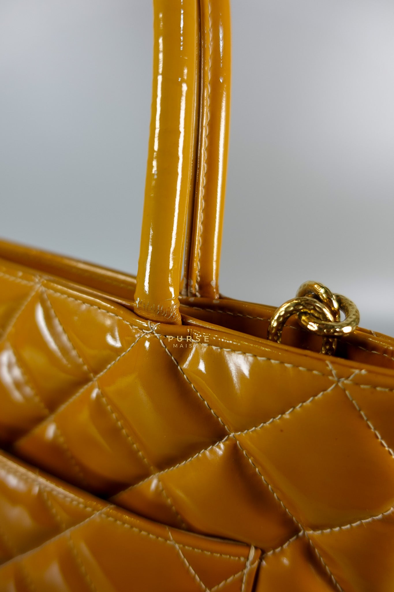 Medallion Yellow Mustard Vintage Patent Leather Handbag and Gold Hardware Series 7 | Purse Maison Luxury Bags Shop