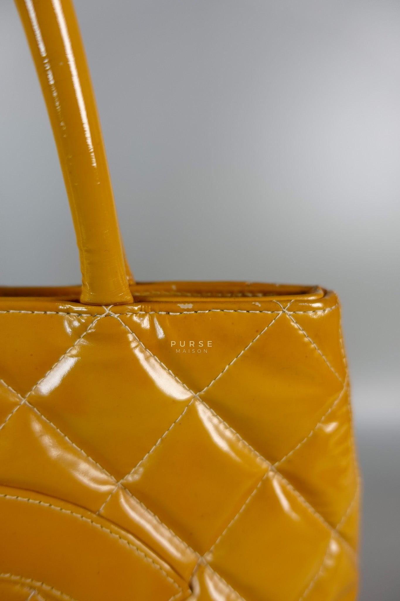 Medallion Yellow Mustard Vintage Patent Leather Handbag and Gold Hardware Series 7 | Purse Maison Luxury Bags Shop