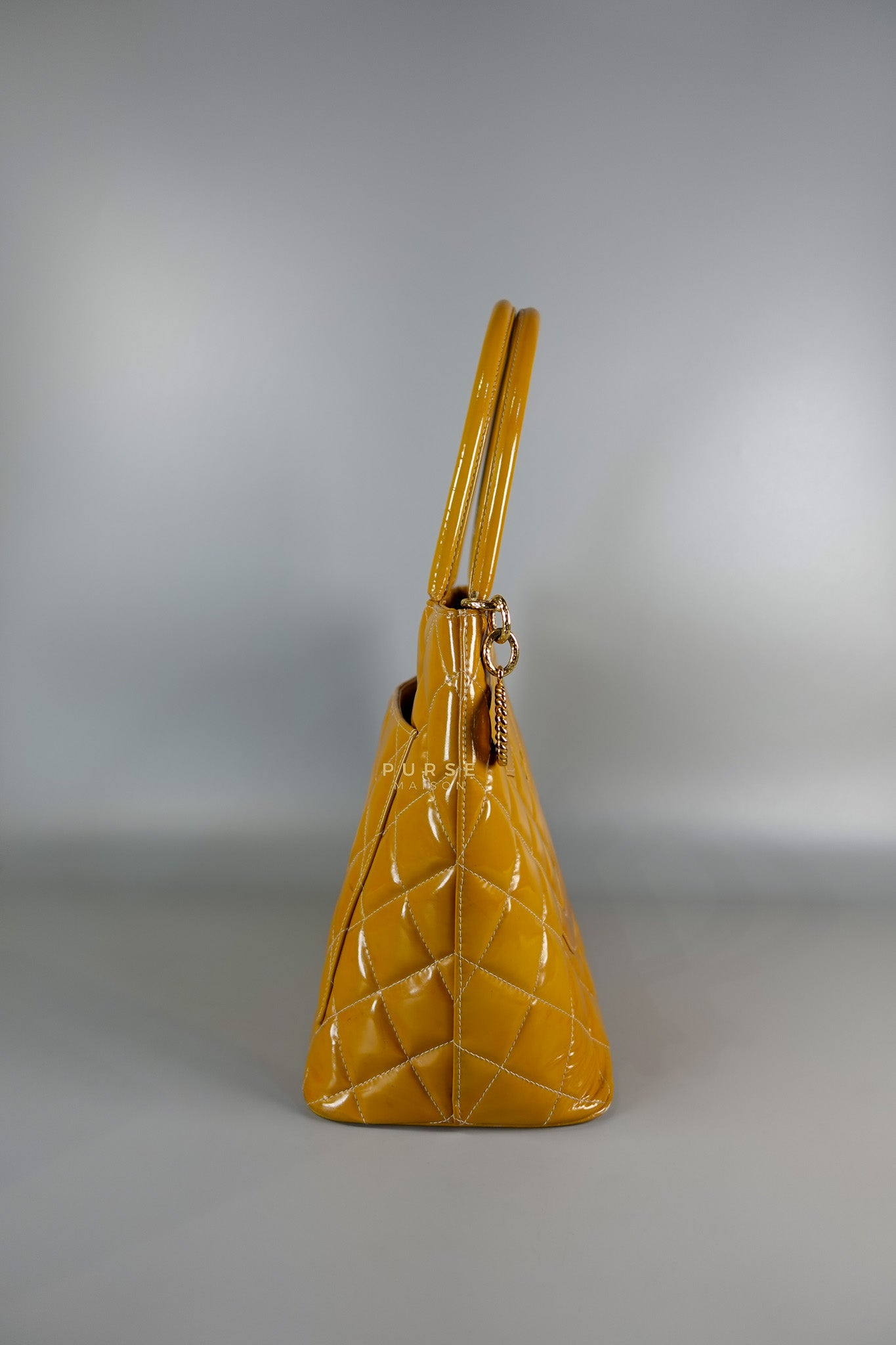 Medallion Yellow Mustard Vintage Patent Leather Handbag and Gold Hardware Series 7 | Purse Maison Luxury Bags Shop