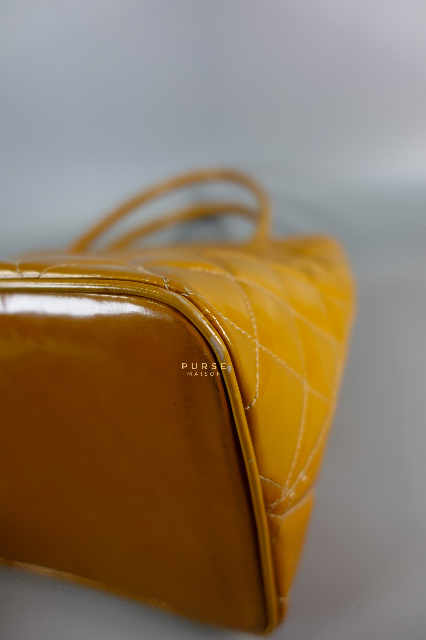 Medallion Yellow Mustard Vintage Patent Leather Handbag and Gold Hardware Series 7 | Purse Maison Luxury Bags Shop