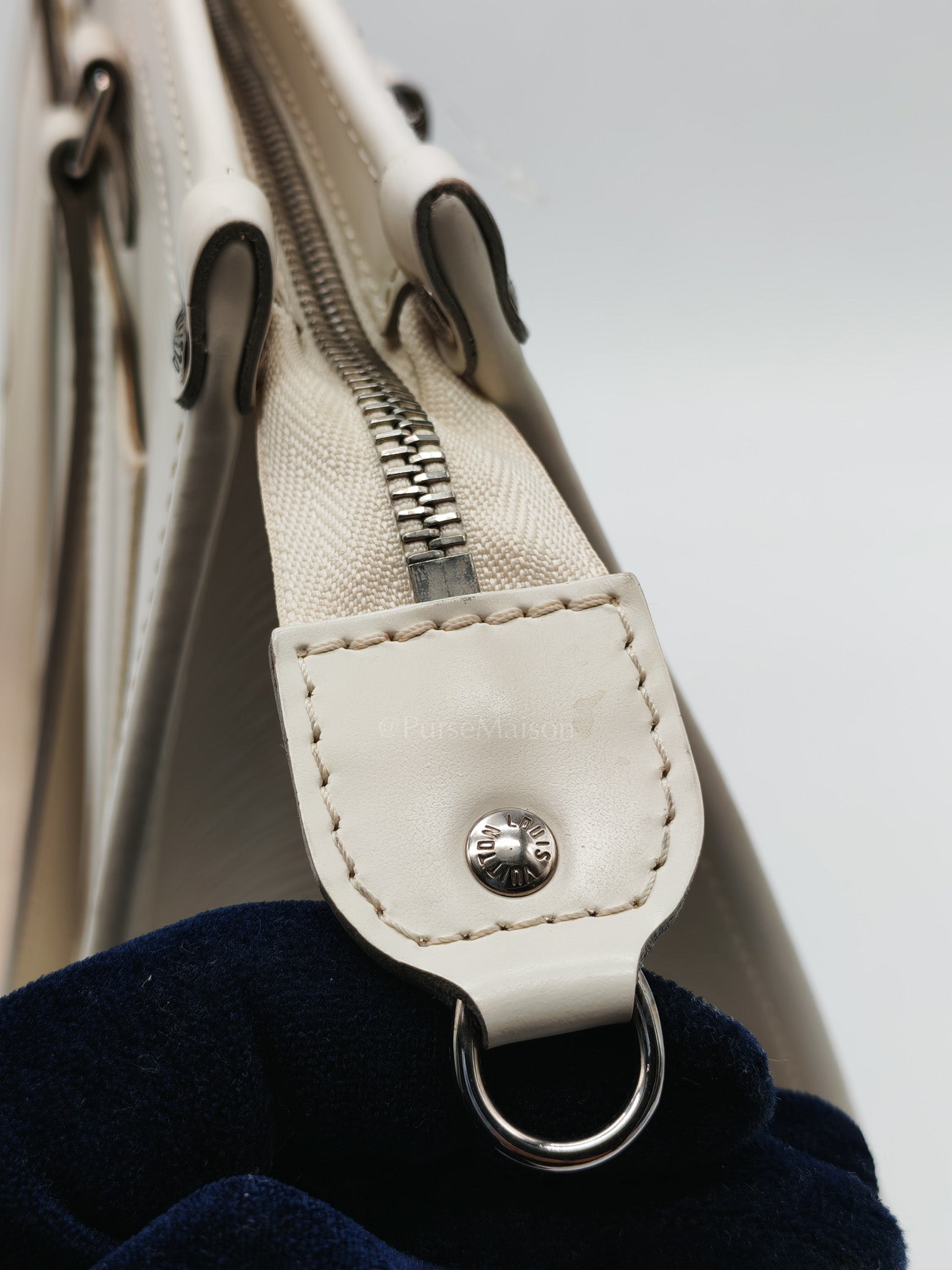 Medeleine GM Bag in White Epi Leather & Silver Hardware (Datecode: AR1099) | Purse Maison Luxury Bags Shop