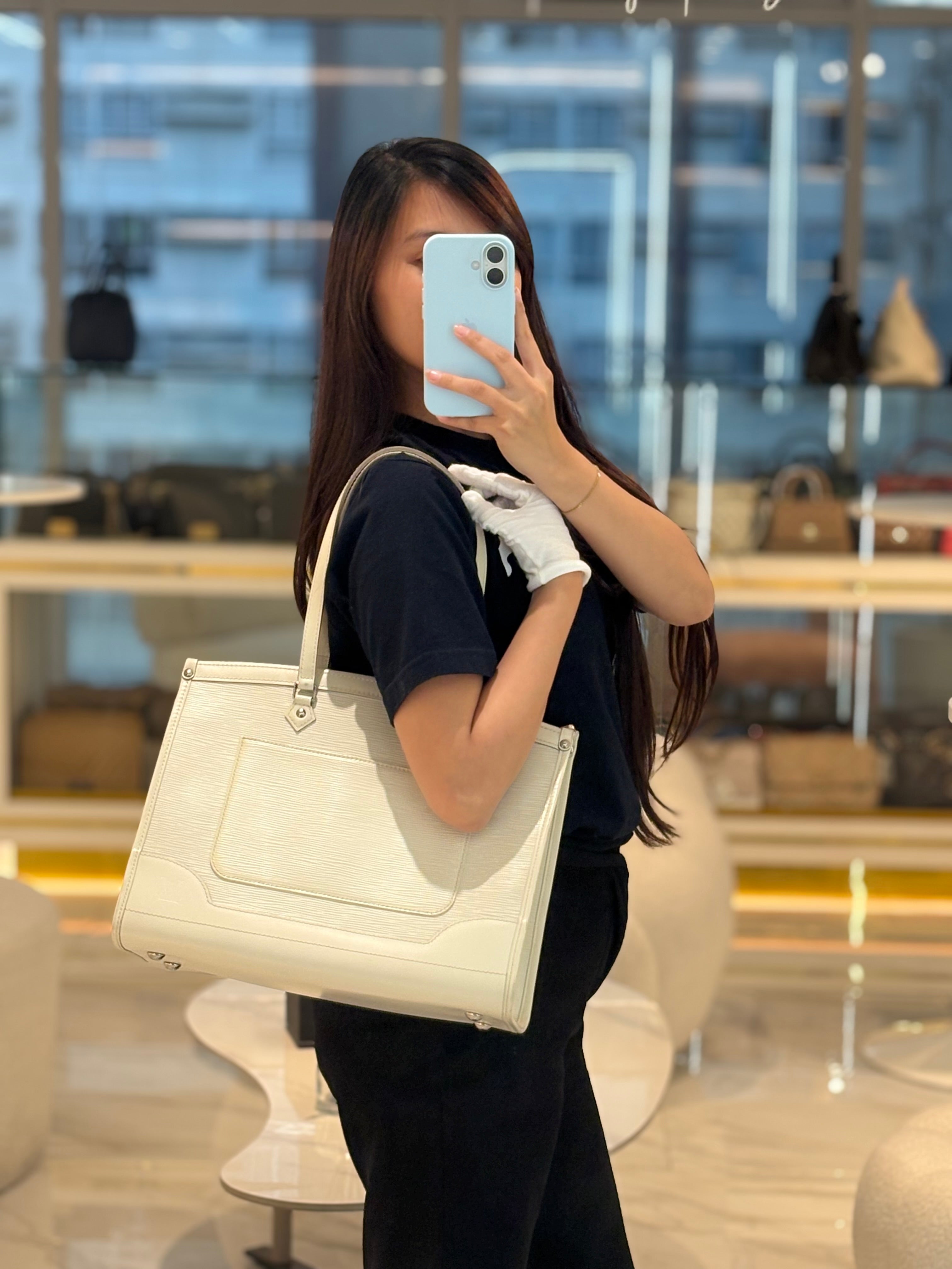 Medeleine GM Bag in White Epi Leather & Silver Hardware (Datecode: AR1099) | Purse Maison Luxury Bags Shop