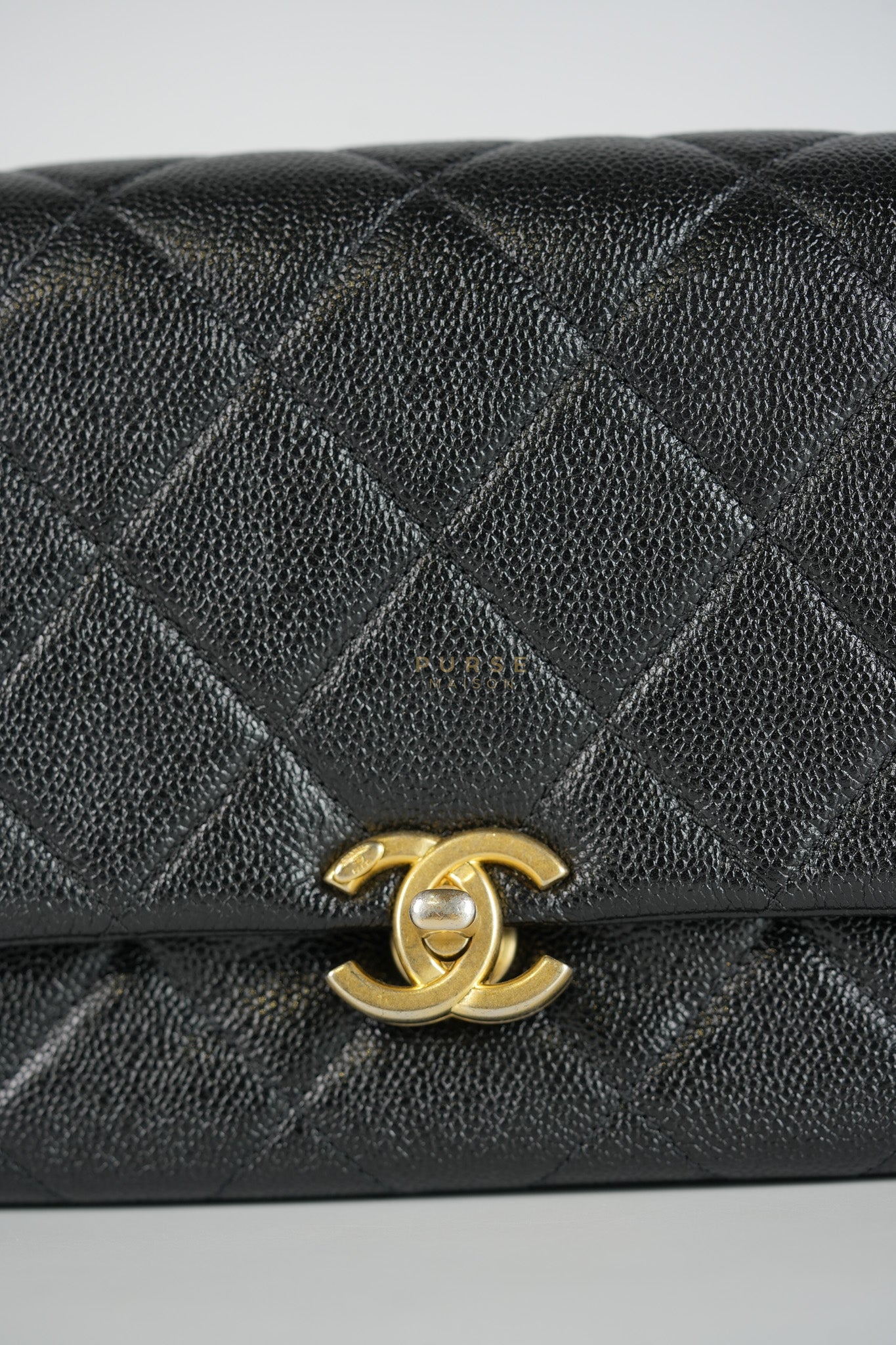 Melody Flap Bag in Shiny Caviar Leather and Aged Gold Hardware (Microchip) | Purse Maison Luxury Bags Shop