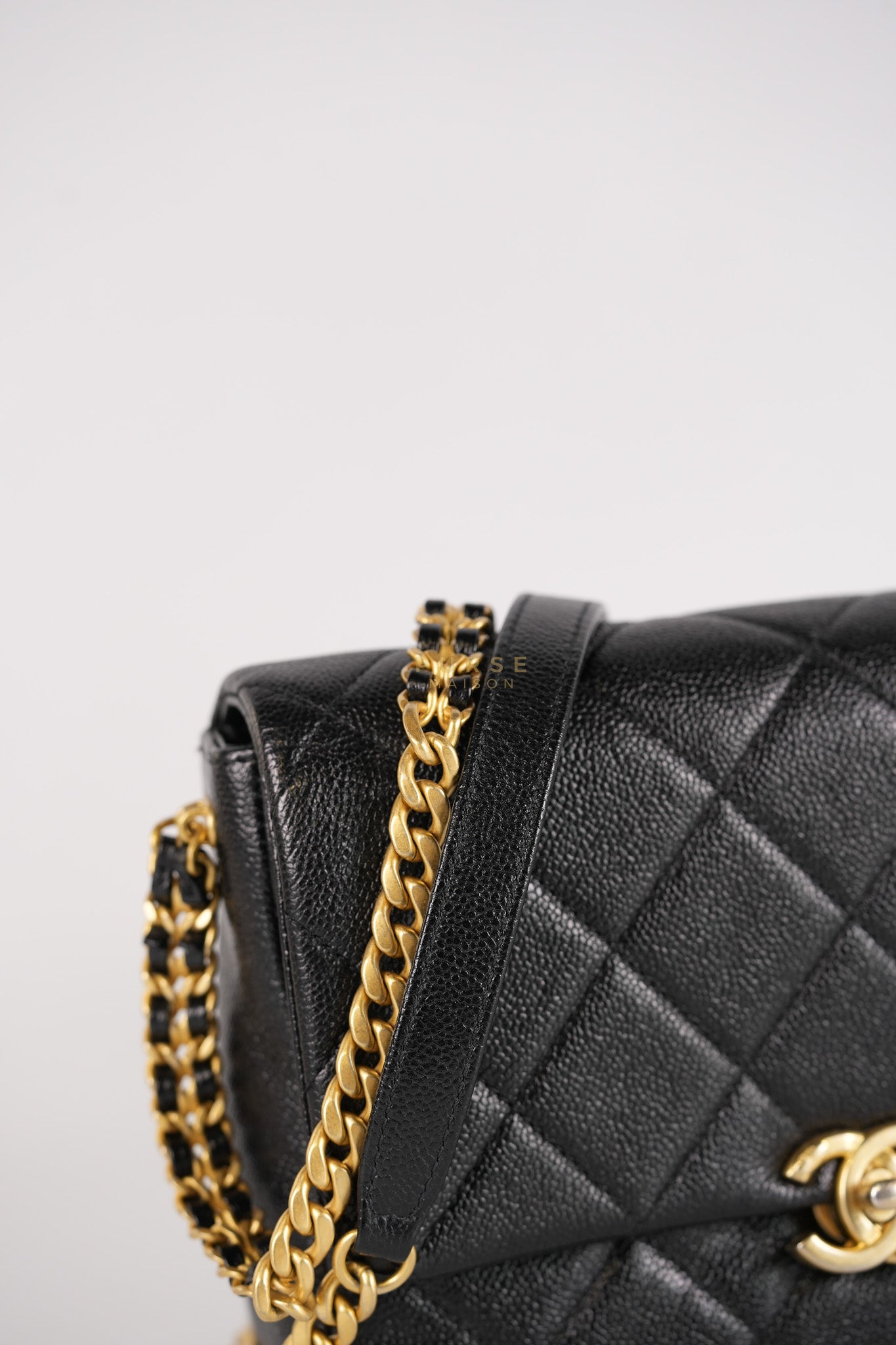 Melody Flap Bag in Shiny Caviar Leather and Aged Gold Hardware (Microchip) | Purse Maison Luxury Bags Shop