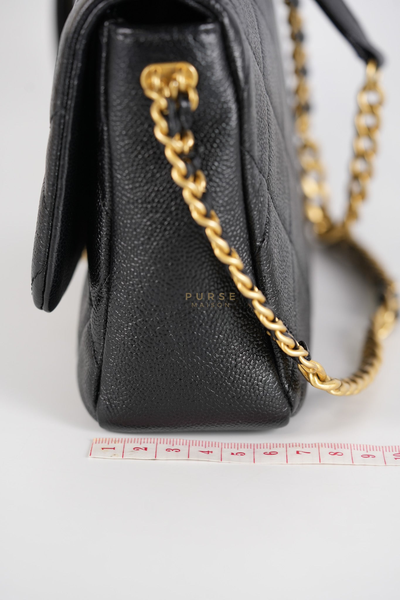 Melody Flap Bag in Shiny Caviar Leather and Aged Gold Hardware (Microchip) | Purse Maison Luxury Bags Shop