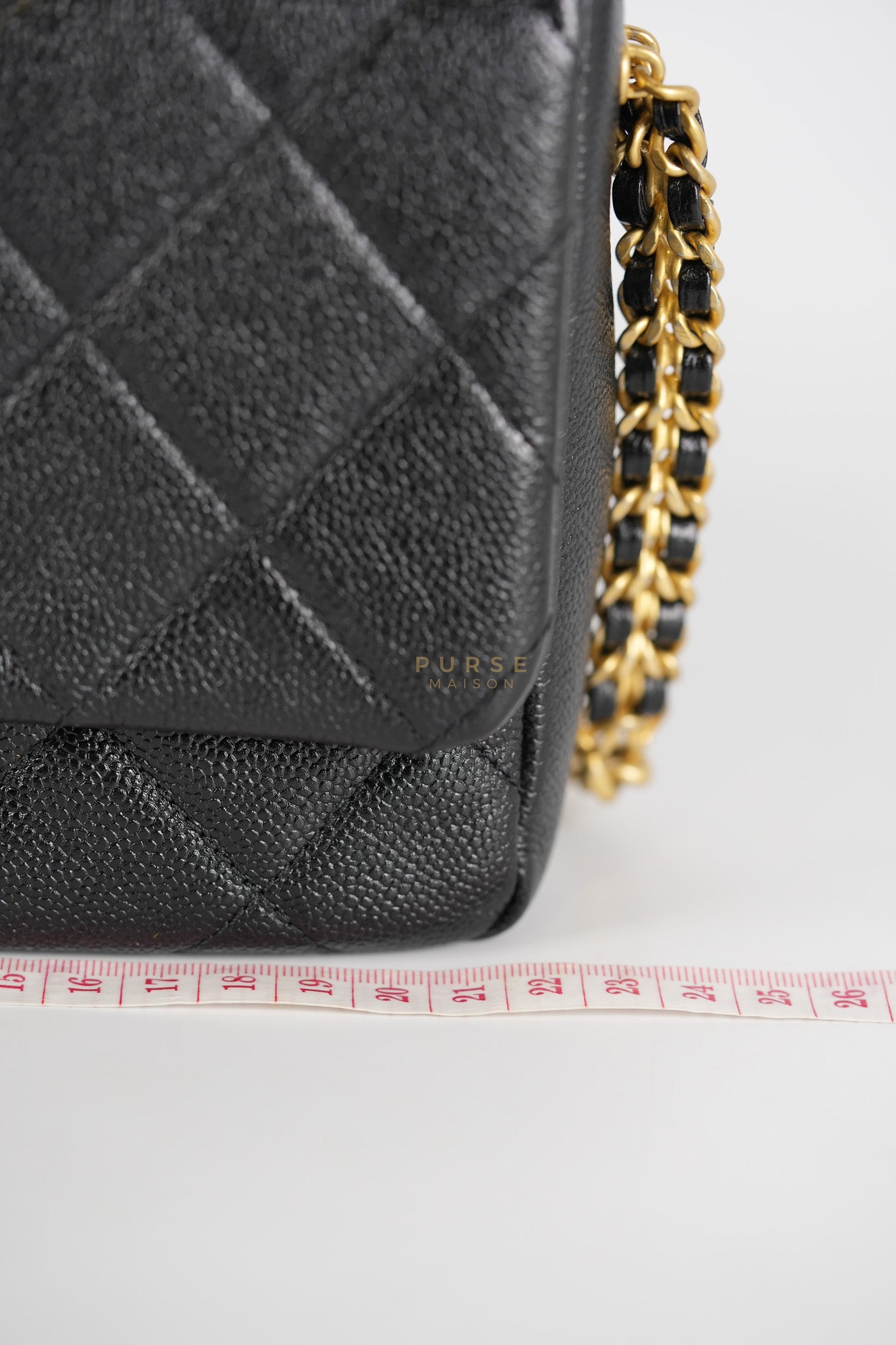 Melody Flap Bag in Shiny Caviar Leather and Aged Gold Hardware (Microchip) | Purse Maison Luxury Bags Shop