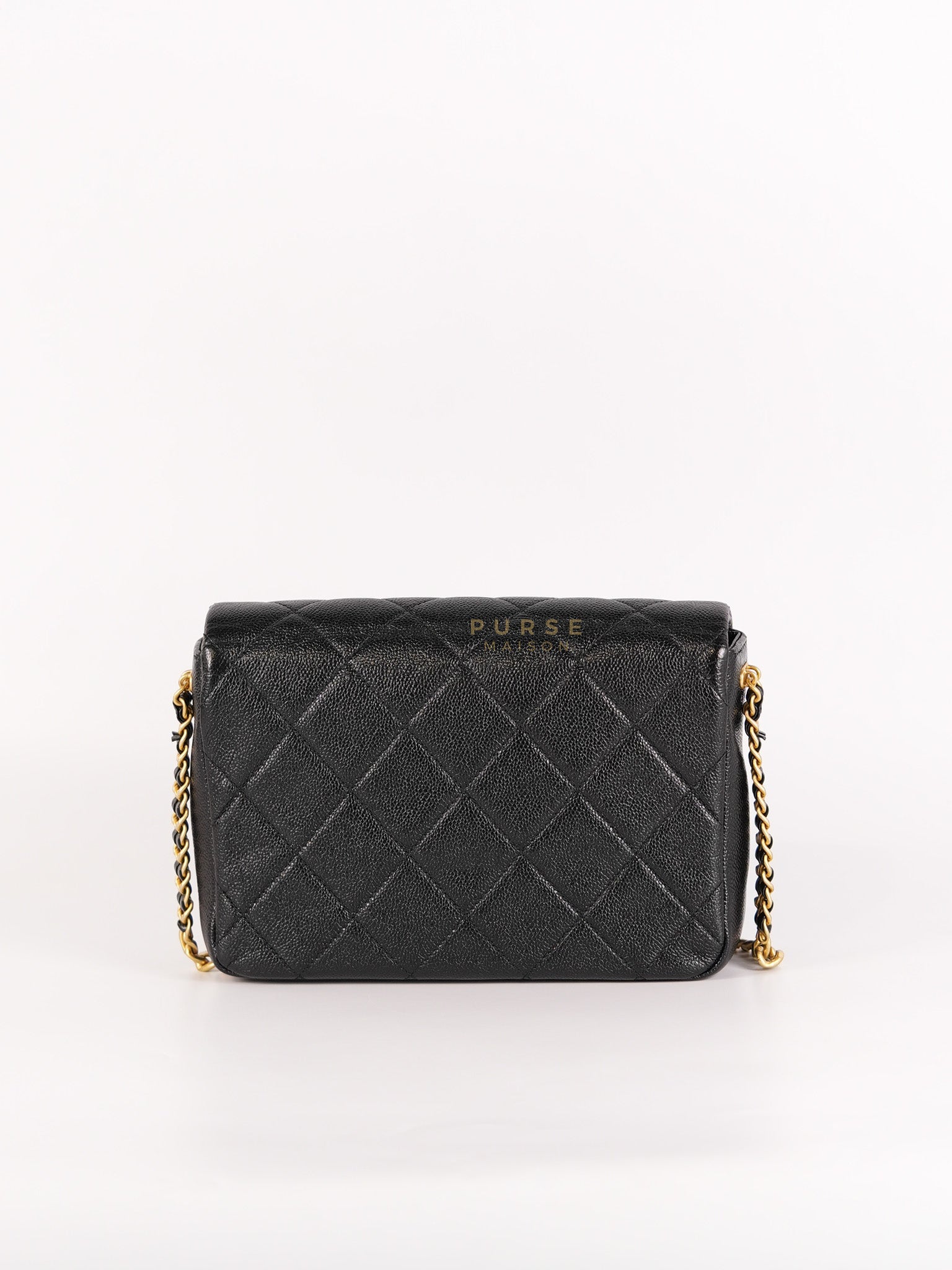 Melody Flap Bag in Shiny Caviar Leather and Aged Gold Hardware (Microchip) | Purse Maison Luxury Bags Shop
