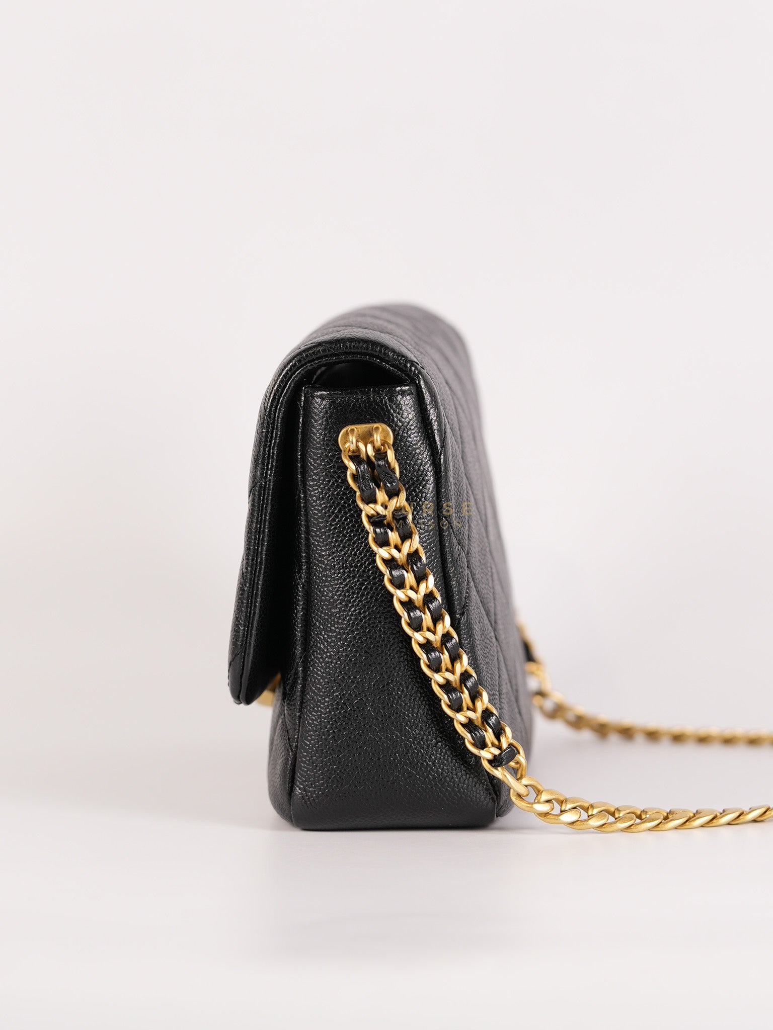 Melody Flap Bag in Shiny Caviar Leather and Aged Gold Hardware (Microchip) | Purse Maison Luxury Bags Shop