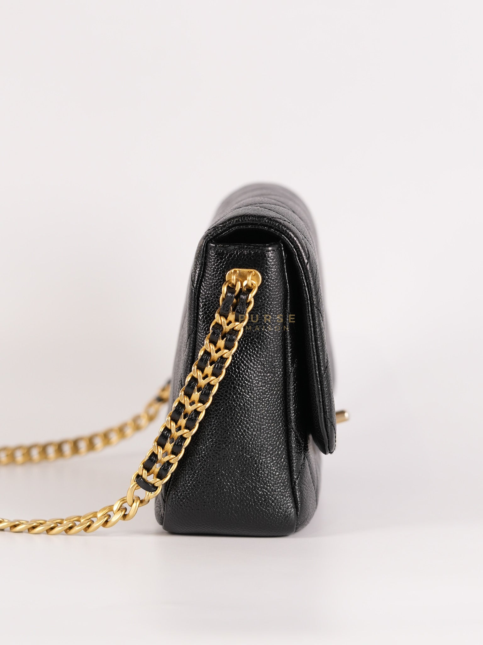 Melody Flap Bag in Shiny Caviar Leather and Aged Gold Hardware (Microchip) | Purse Maison Luxury Bags Shop