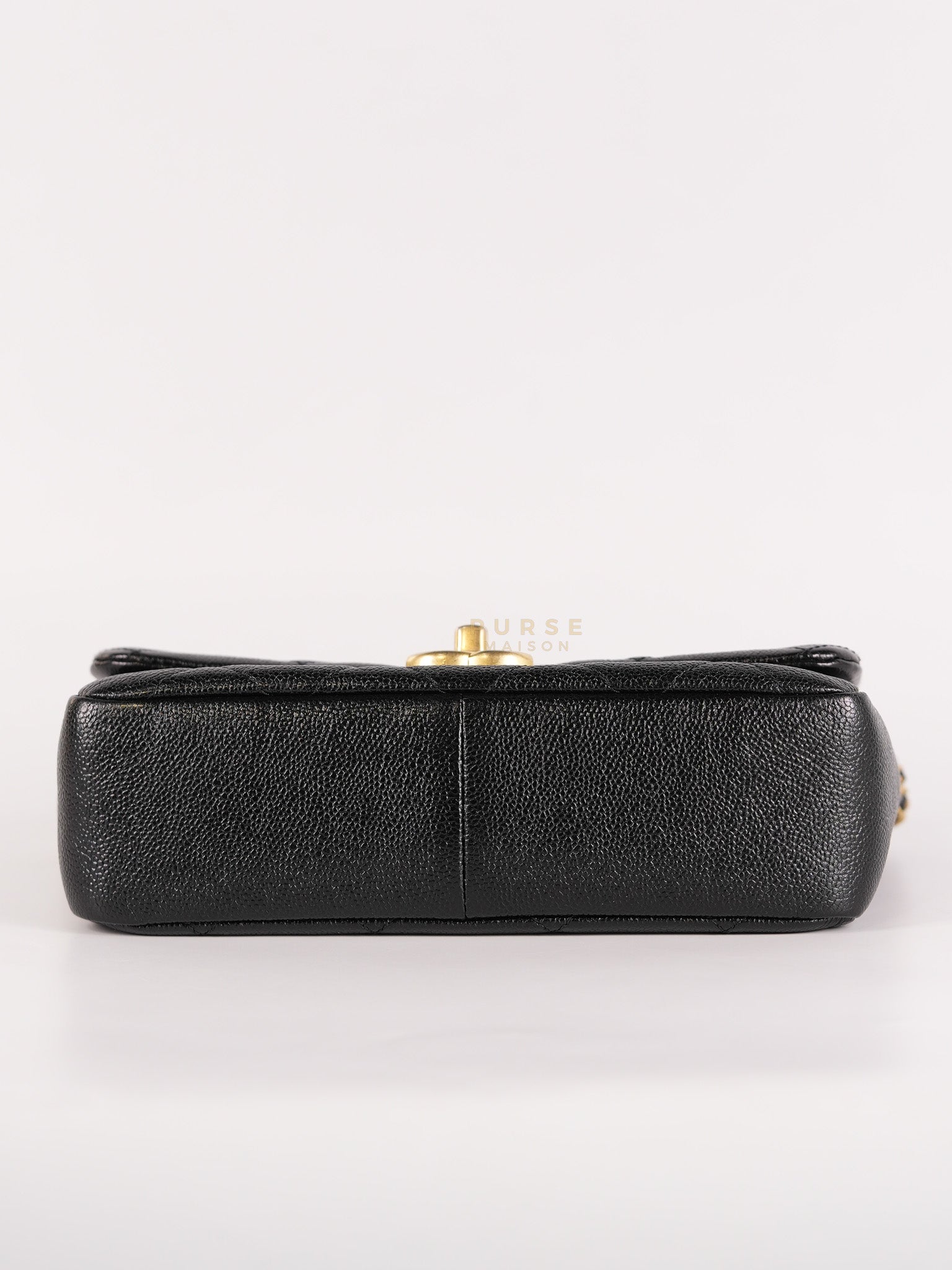 Melody Flap Bag in Shiny Caviar Leather and Aged Gold Hardware (Microchip) | Purse Maison Luxury Bags Shop