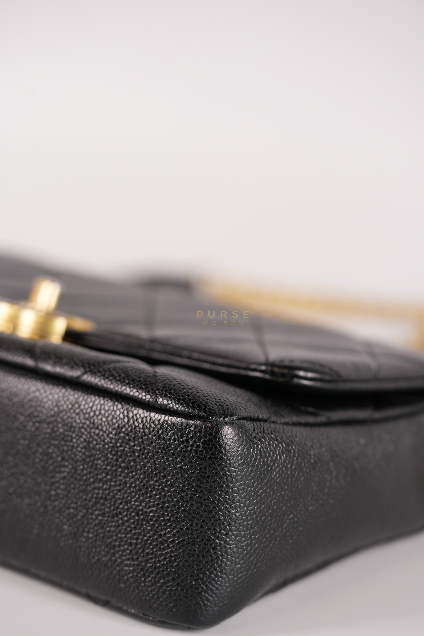 Melody Flap Bag in Shiny Caviar Leather and Aged Gold Hardware (Microchip) | Purse Maison Luxury Bags Shop
