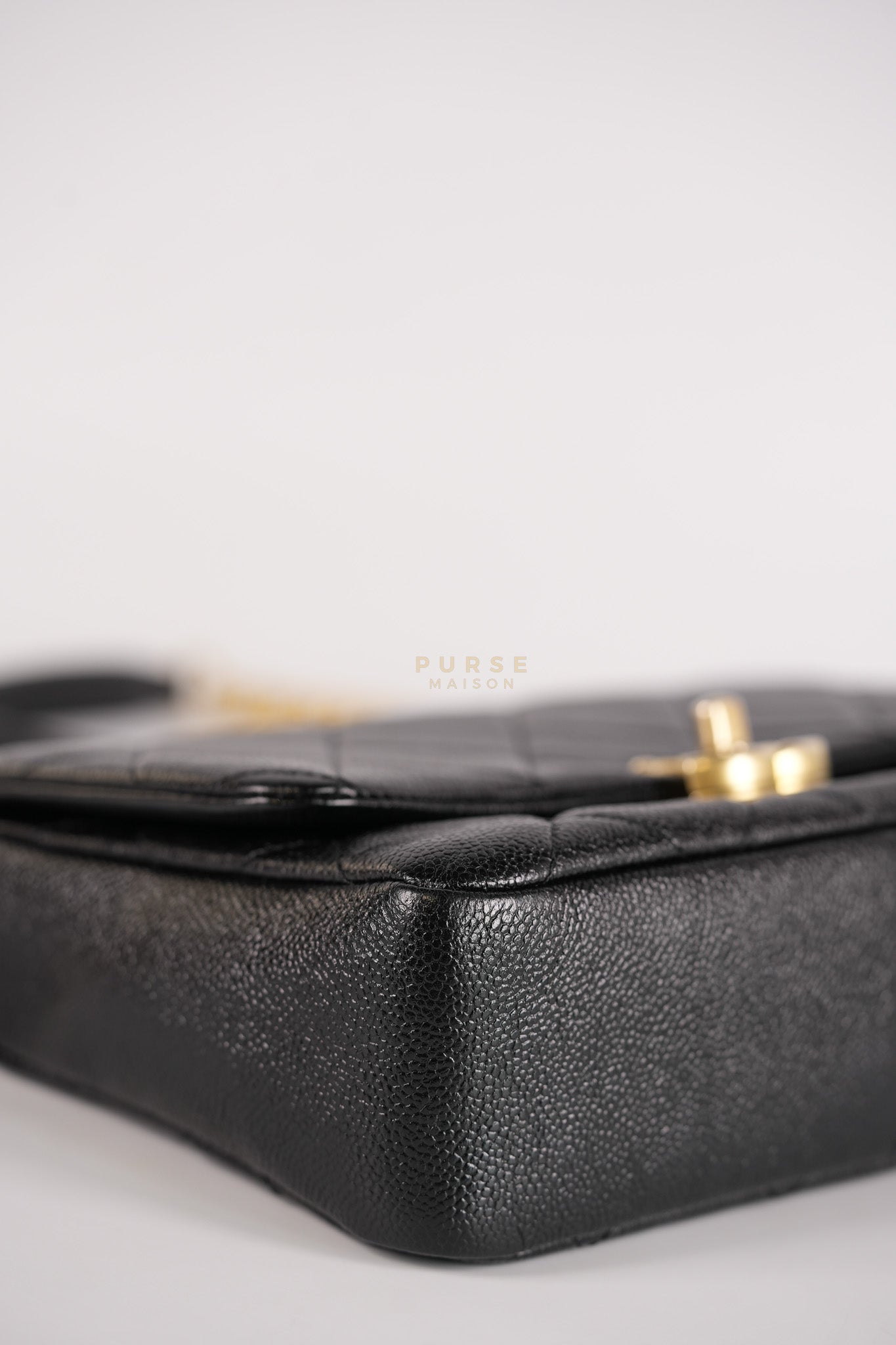 Melody Flap Bag in Shiny Caviar Leather and Aged Gold Hardware (Microchip) | Purse Maison Luxury Bags Shop