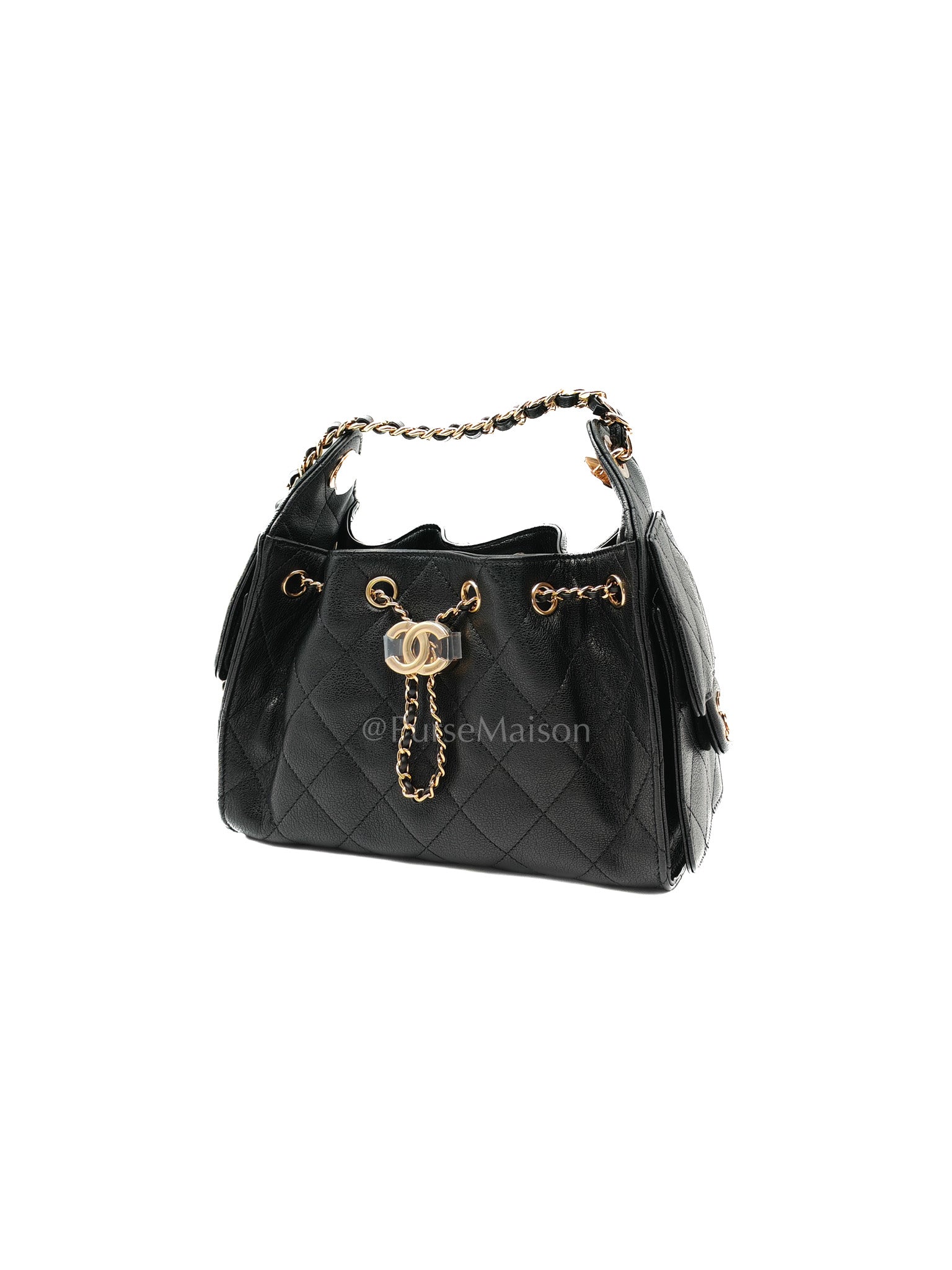 25 Mini in Black Grained Calfskin Leather & Gold Hardware Microchip