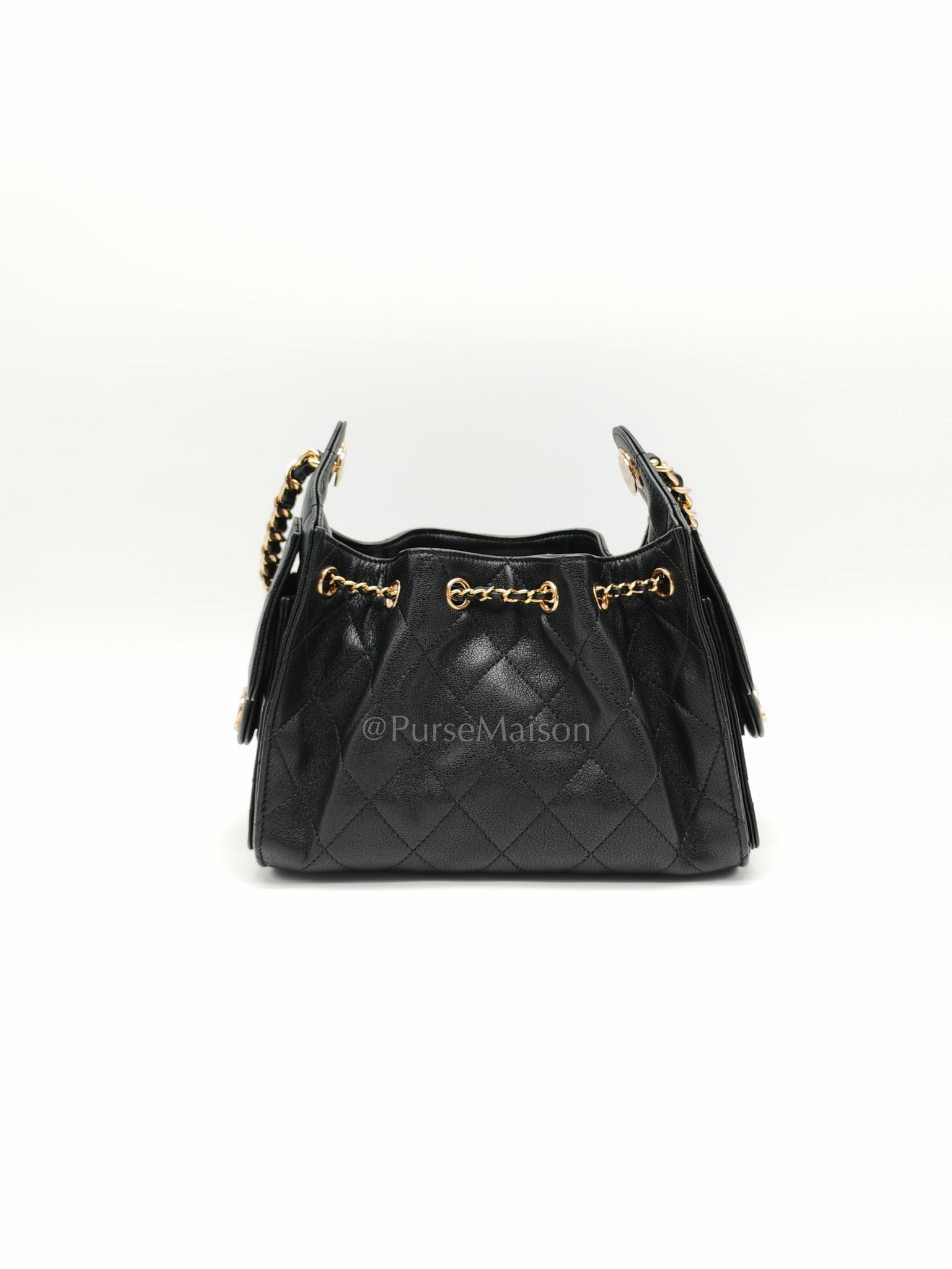 25 Mini in Black Grained Calfskin Leather & Gold Hardware Microchip