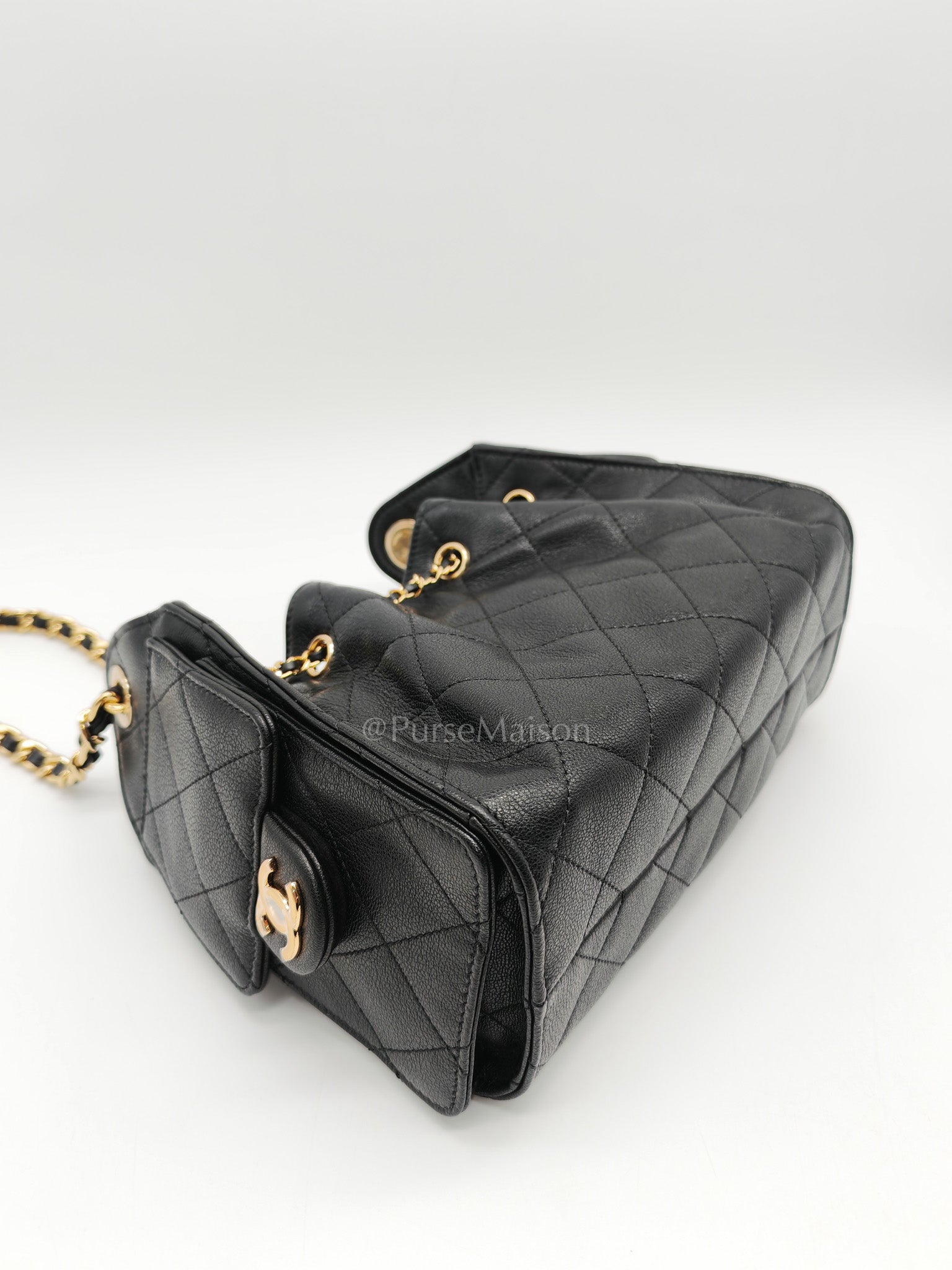 25 Mini in Black Grained Calfskin Leather & Gold Hardware Microchip