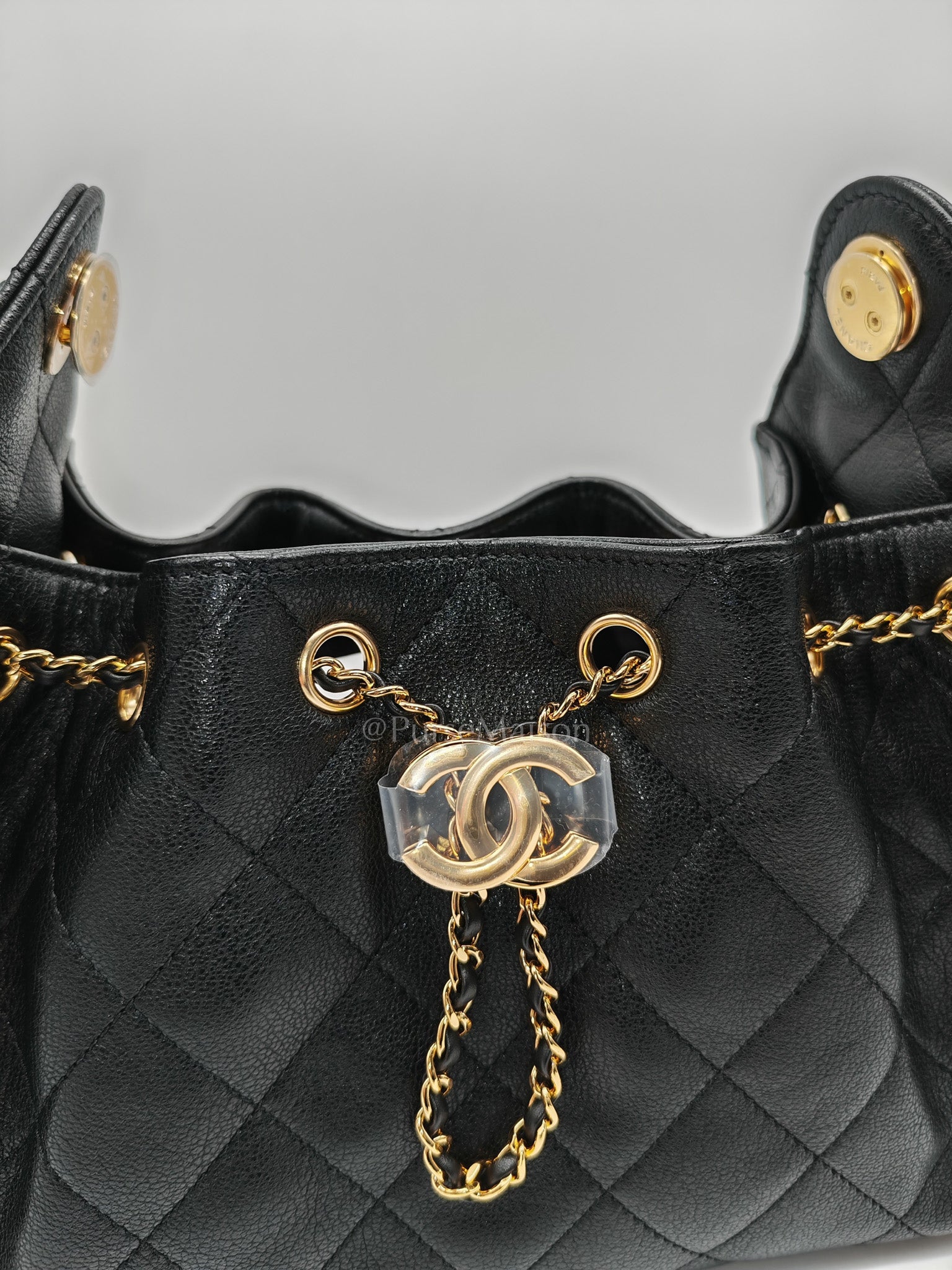 25 Mini in Black Grained Calfskin Leather & Gold Hardware Microchip