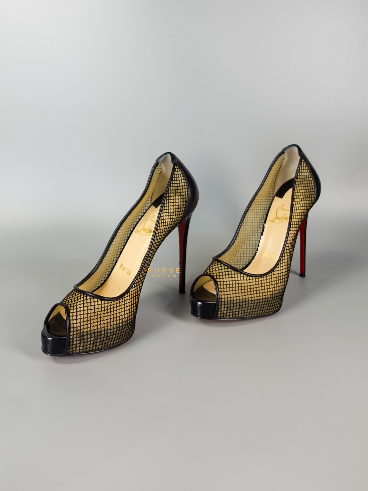 Mesh Black Leather Platform Pumps (Size 36EU 22.2cm) | Purse Maison Luxury Bags Shop