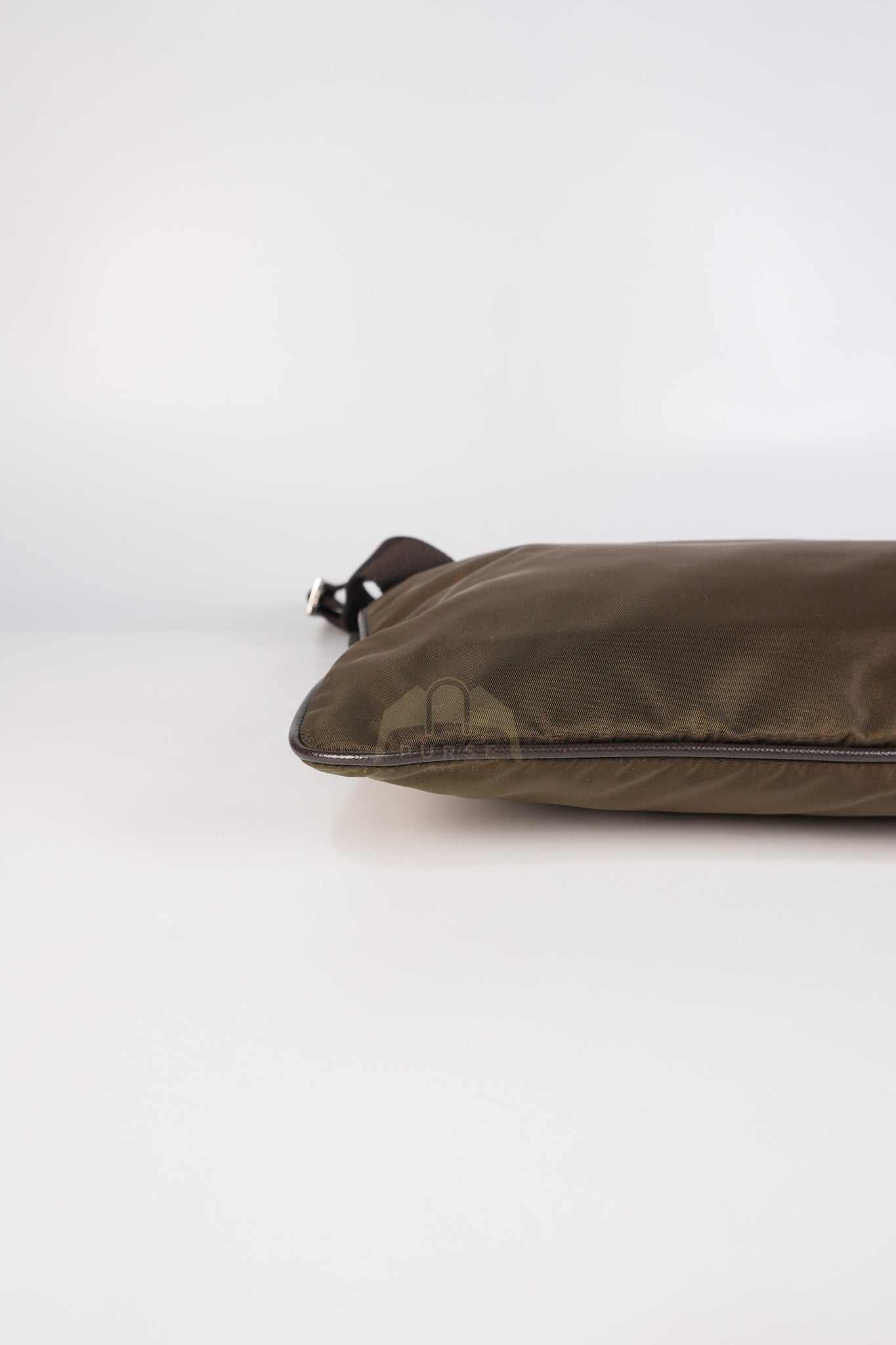 Messenger Bag in Olive Green Tessuto Nylon Canvas & Silver Hardware | Purse Maison Luxury Bags Shop