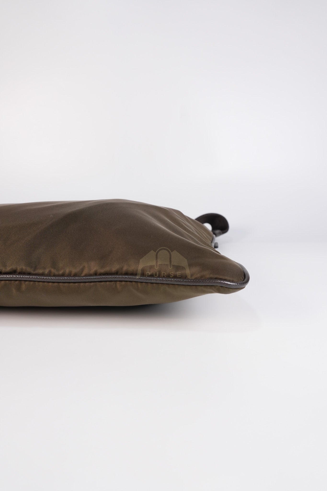 Messenger Bag in Olive Green Tessuto Nylon Canvas & Silver Hardware | Purse Maison Luxury Bags Shop