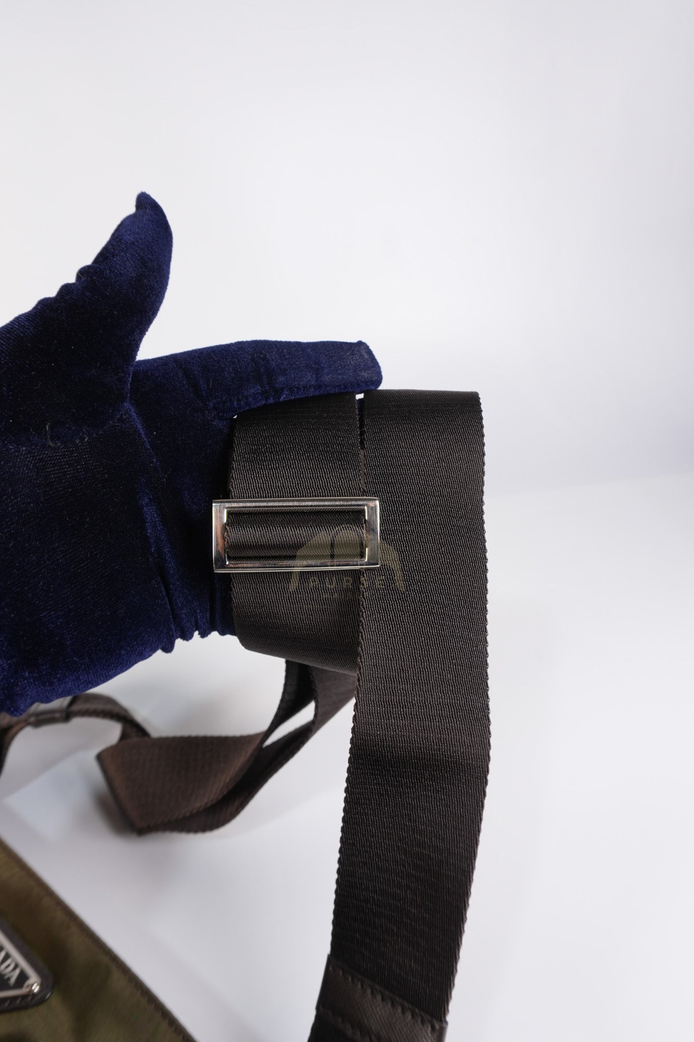 Messenger Bag in Olive Green Tessuto Nylon Canvas & Silver Hardware | Purse Maison Luxury Bags Shop