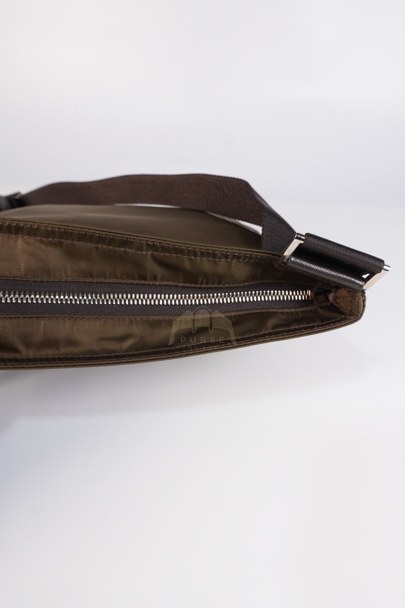 Messenger Bag in Olive Green Tessuto Nylon Canvas & Silver Hardware | Purse Maison Luxury Bags Shop