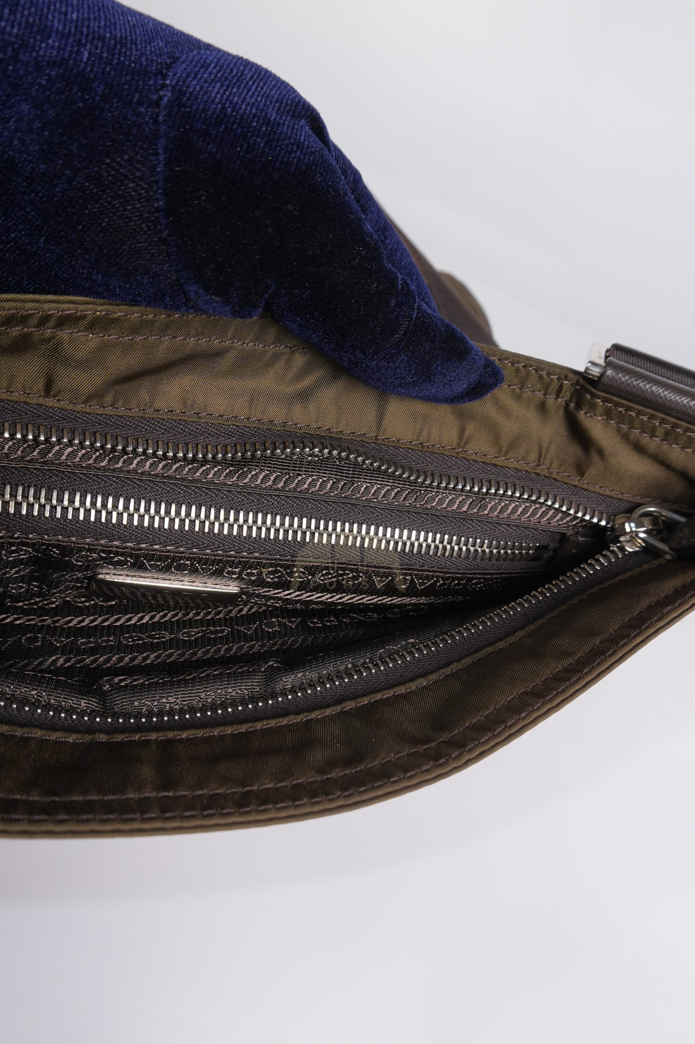 Messenger Bag in Olive Green Tessuto Nylon Canvas & Silver Hardware | Purse Maison Luxury Bags Shop