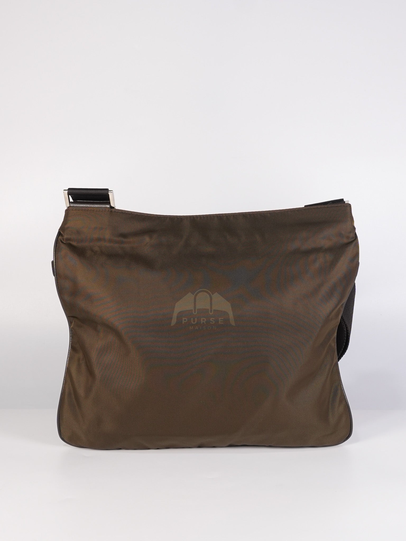 Messenger Bag in Olive Green Tessuto Nylon Canvas & Silver Hardware | Purse Maison Luxury Bags Shop