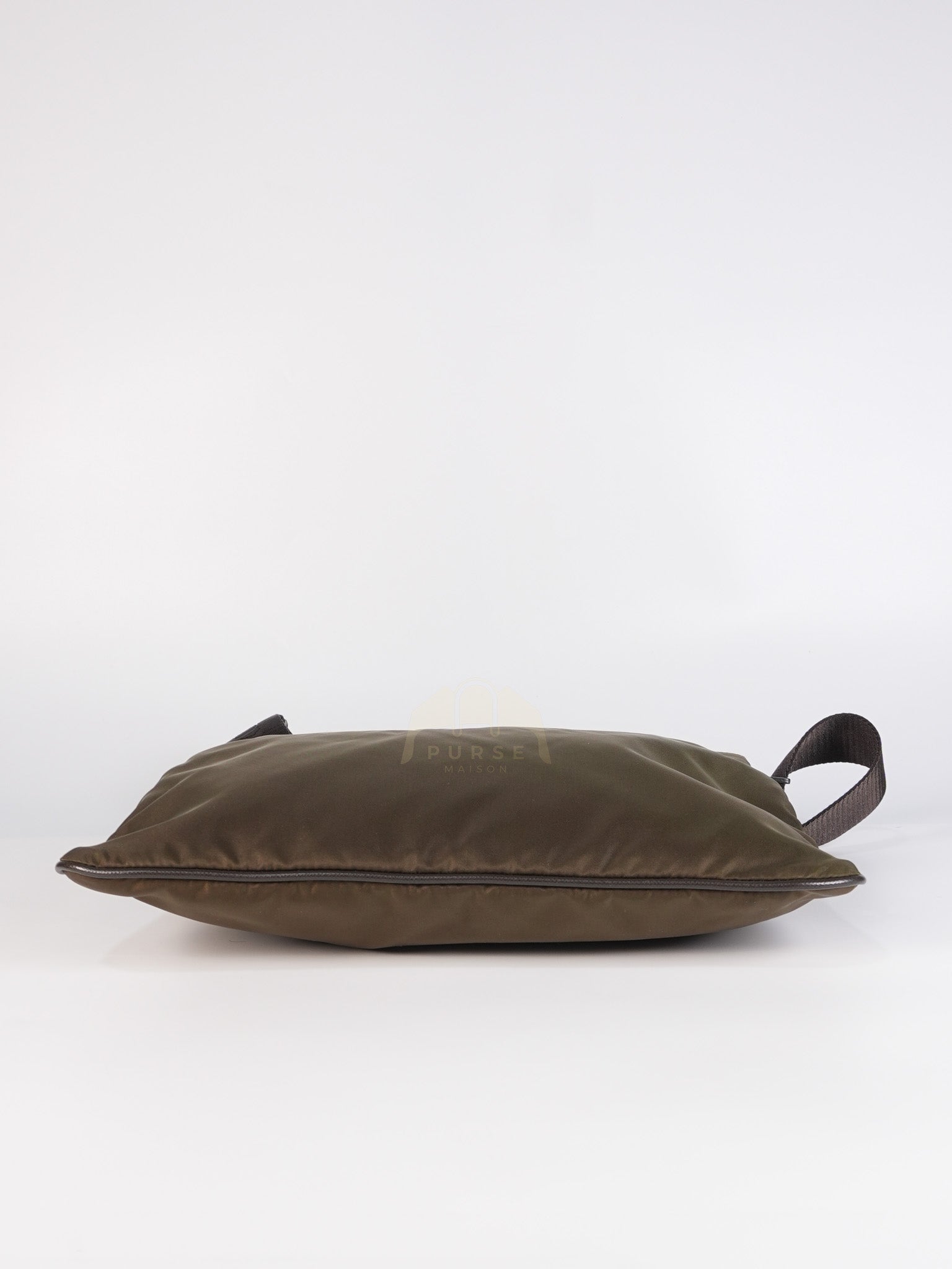 Messenger Bag in Olive Green Tessuto Nylon Canvas & Silver Hardware | Purse Maison Luxury Bags Shop