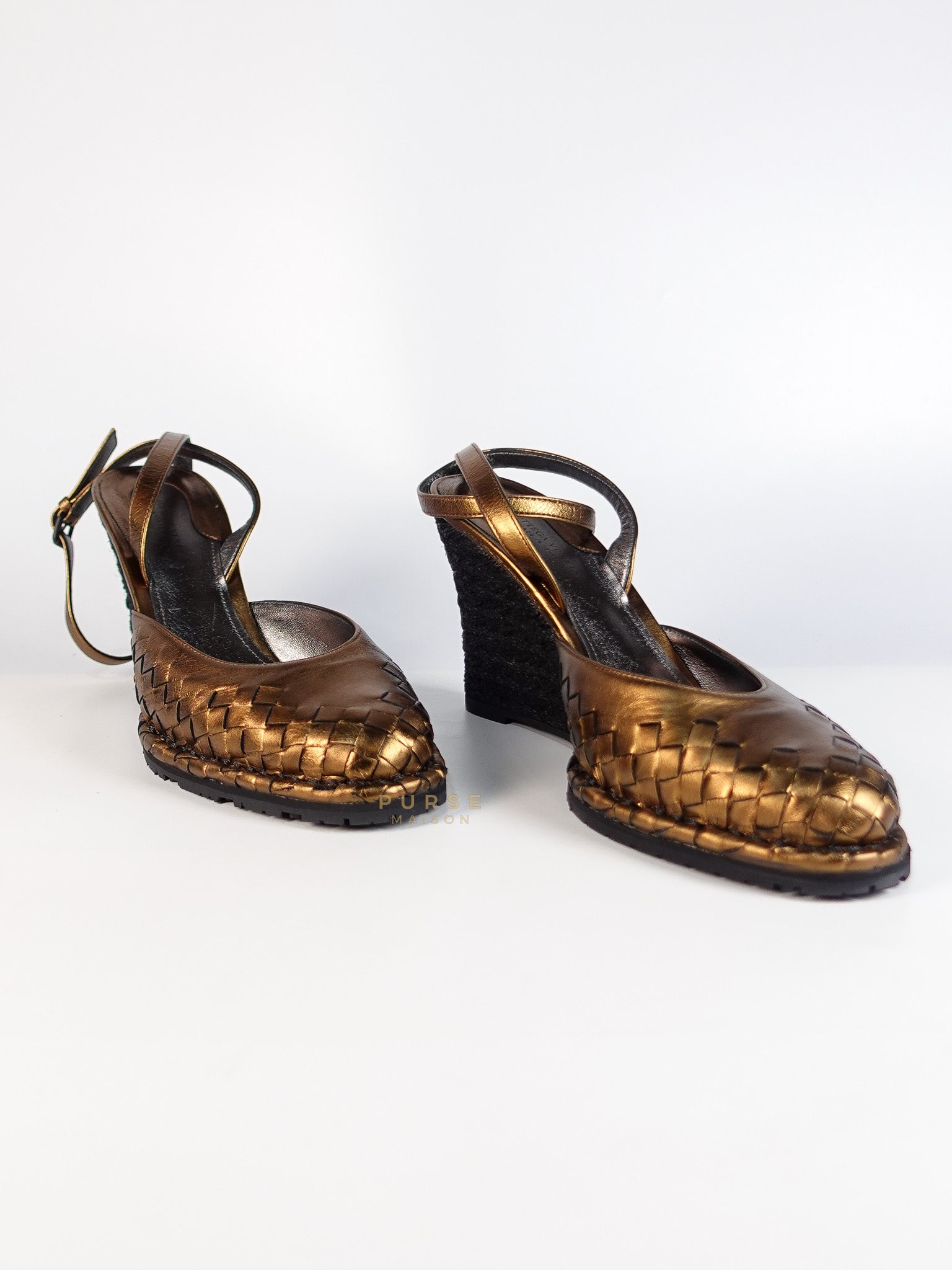 Metallic Brown Intrecciato Leather Sandals Size 40 EU (25.5cm) | Purse Maison Luxury Bags Shop