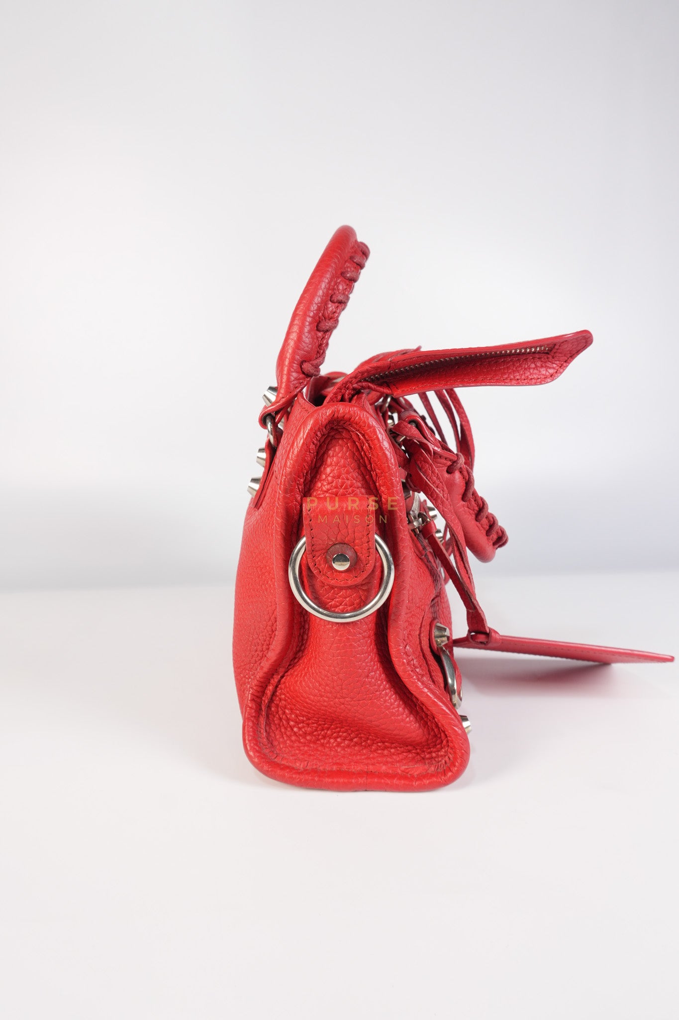 Metallic City Small in Red Pebbled Calfskin Leather | Purse Maison Luxury Bags Shop