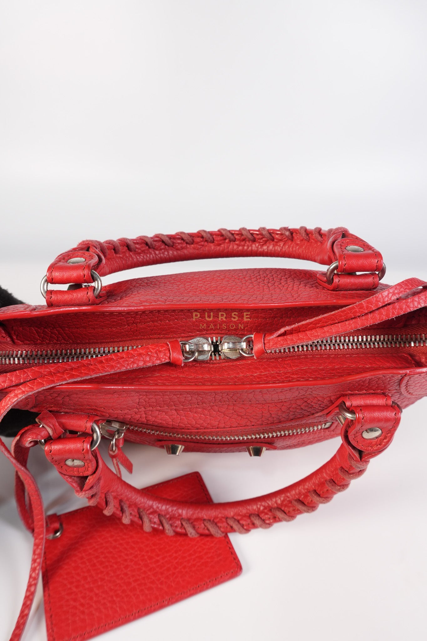 Metallic City Small in Red Pebbled Calfskin Leather | Purse Maison Luxury Bags Shop