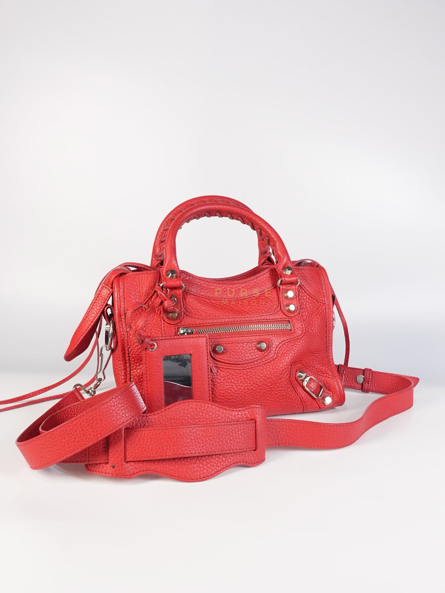 Metallic City Small in Red Pebbled Calfskin Leather | Purse Maison Luxury Bags Shop