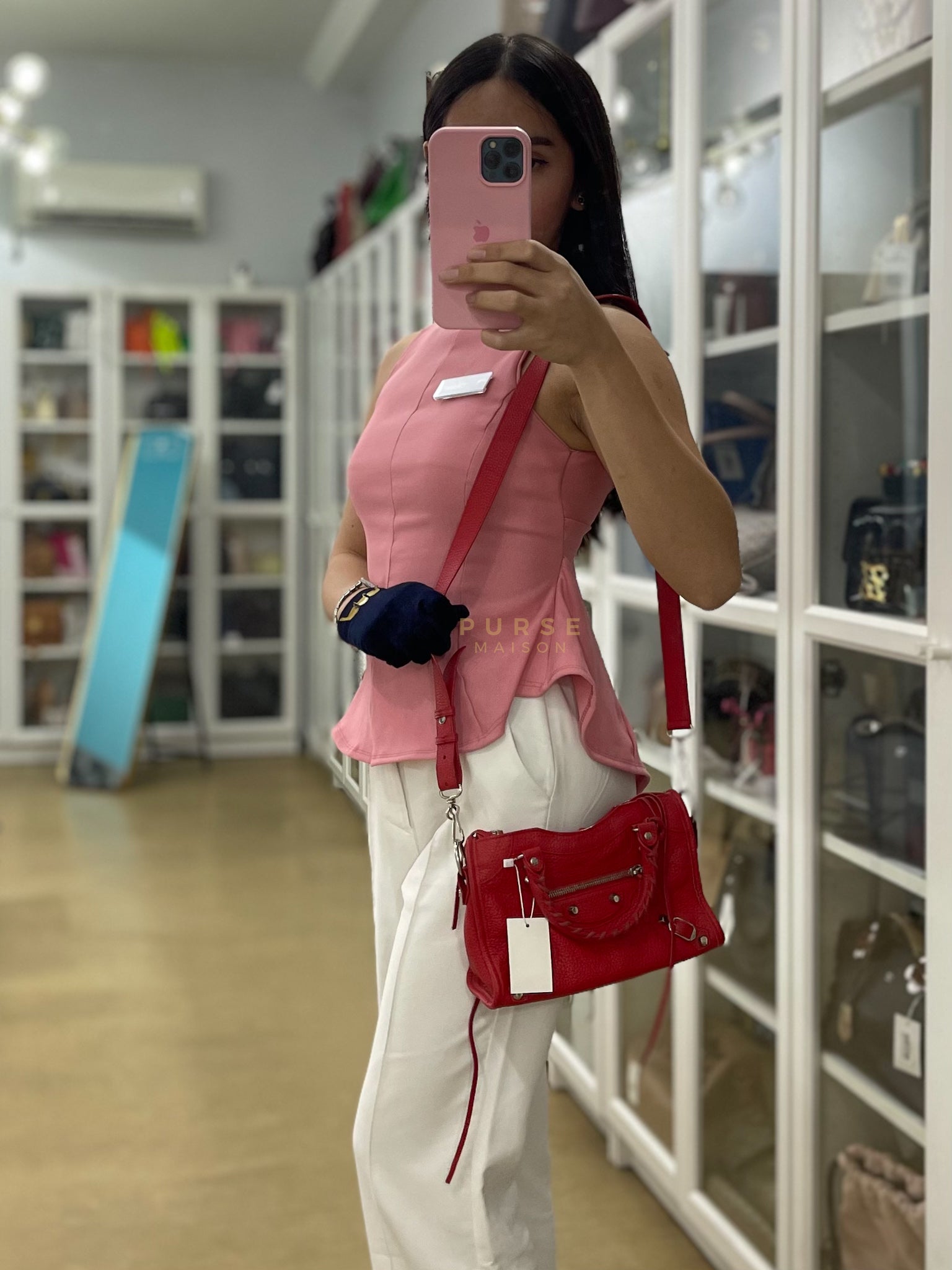 Metallic City Small in Red Pebbled Calfskin Leather | Purse Maison Luxury Bags Shop